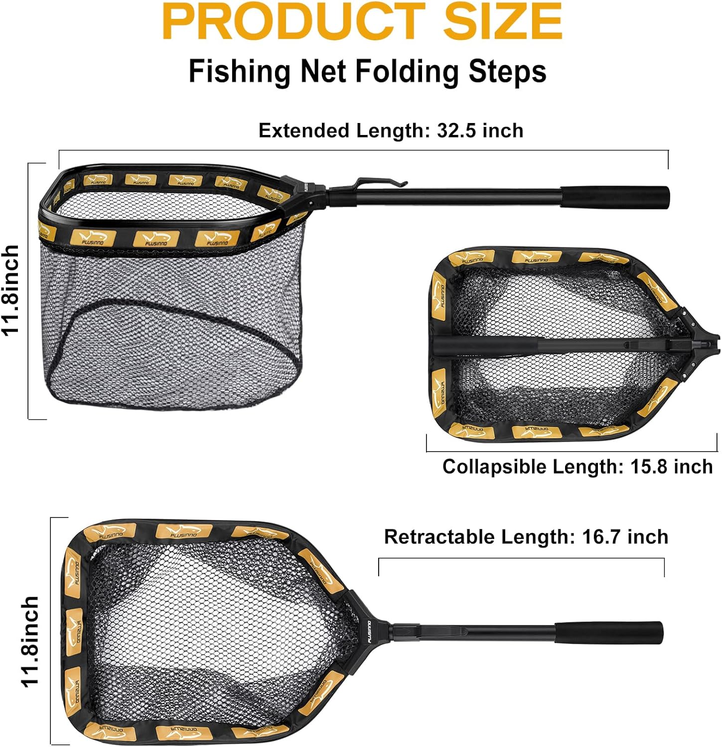 PLUSINNO Floating Fishing Net for Steelhead, Salmon, Fly, Kayak, Catfish, Bass, Trout Fishing