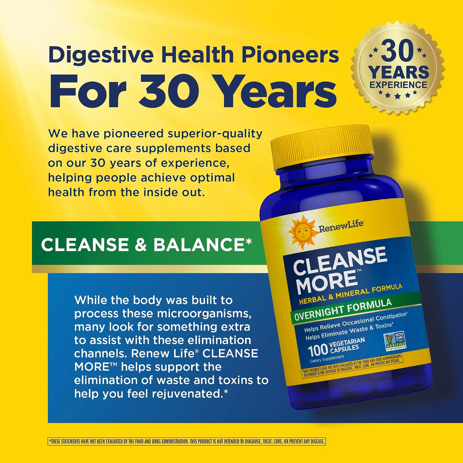 Renew Life Cleanse More 100 Vegetarian Capsules | Helps Relieve Occassional Constipation | Herbal Formula with Magnesium | Dairy, Soy and Gluten Free