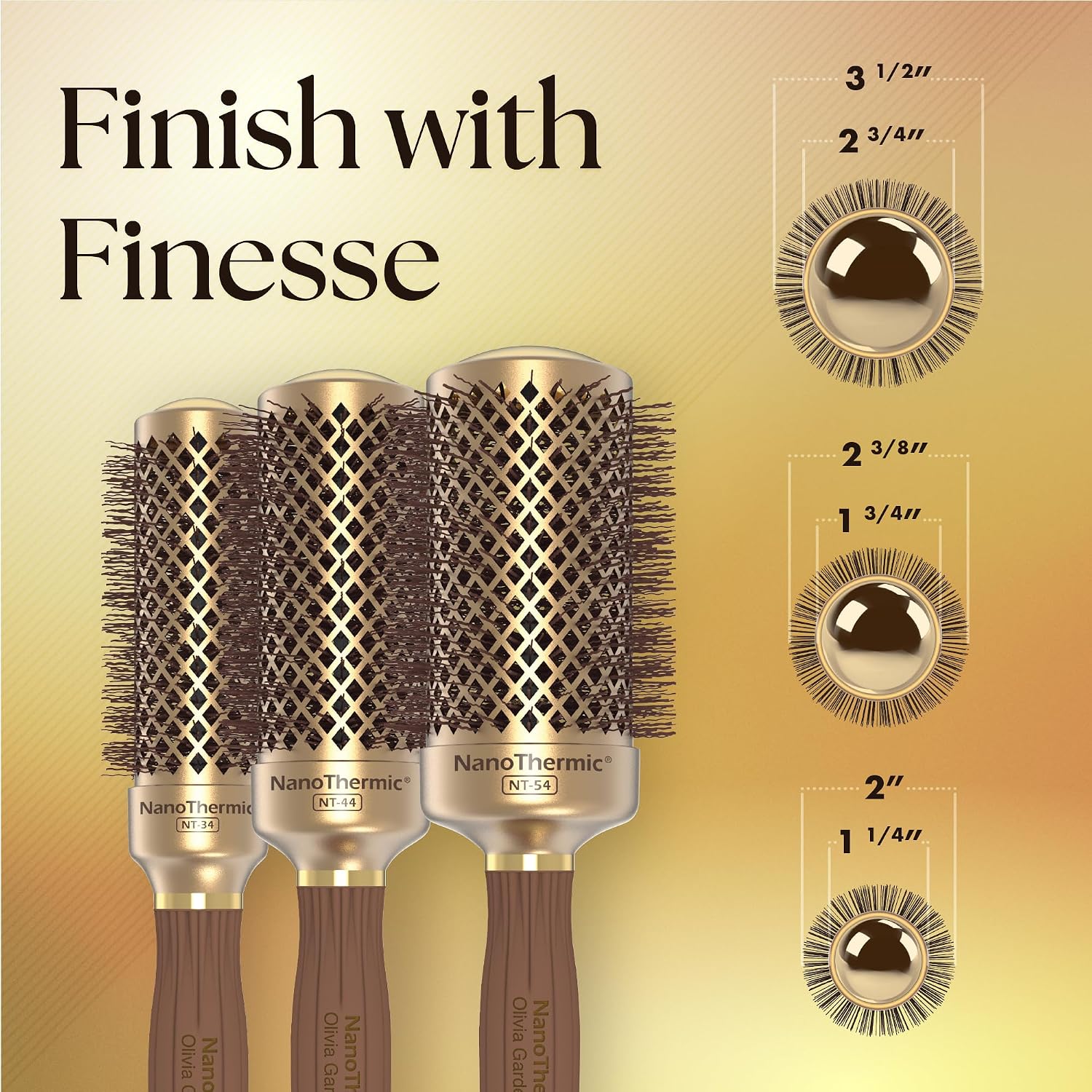 Olivia Garden NanoThermic Ceramic + Ion Round Thermal Hair Brush - Not Electrical - Professional Blowout Brush for Normal to Thick Hair
