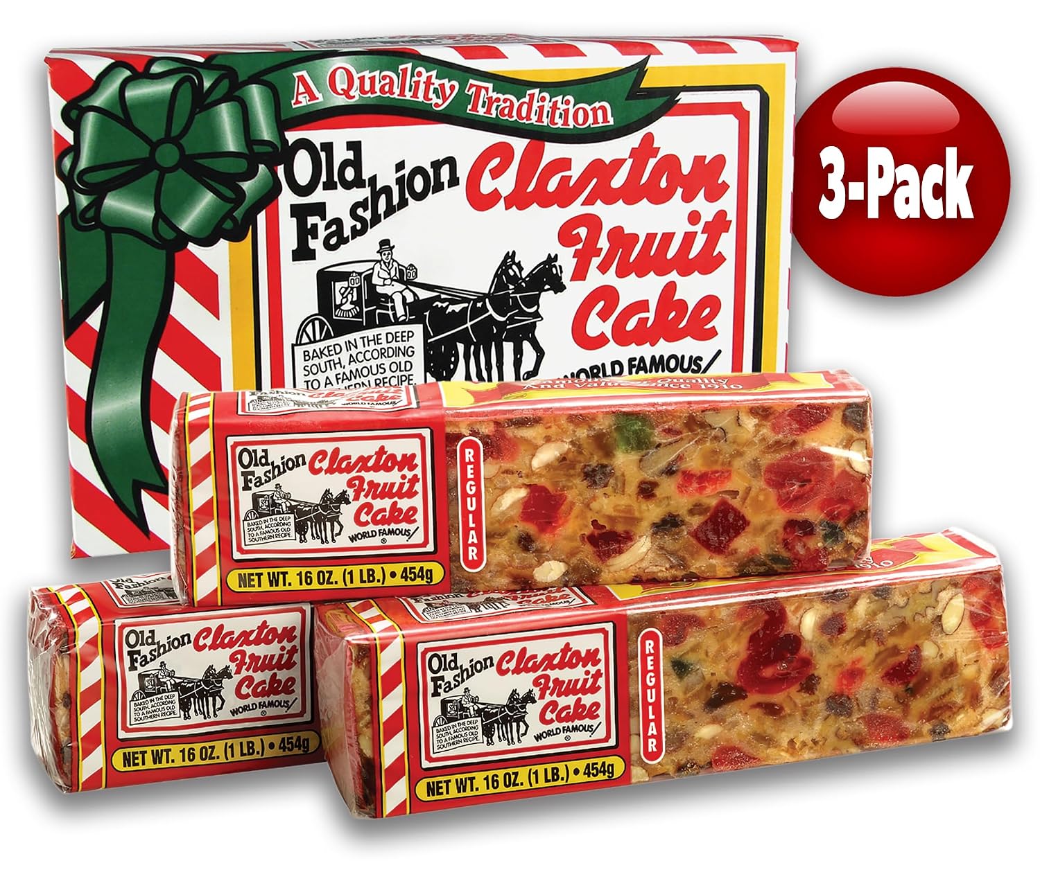 Claxton Fruit Cake – 5-1 lb Regular Recipe Loaves | Individually Wrapped | Packaged in Signature Red-and-White Gift Carton | Old-Fashioned Holiday Fruitcake Since 1910 | 5 Pack
