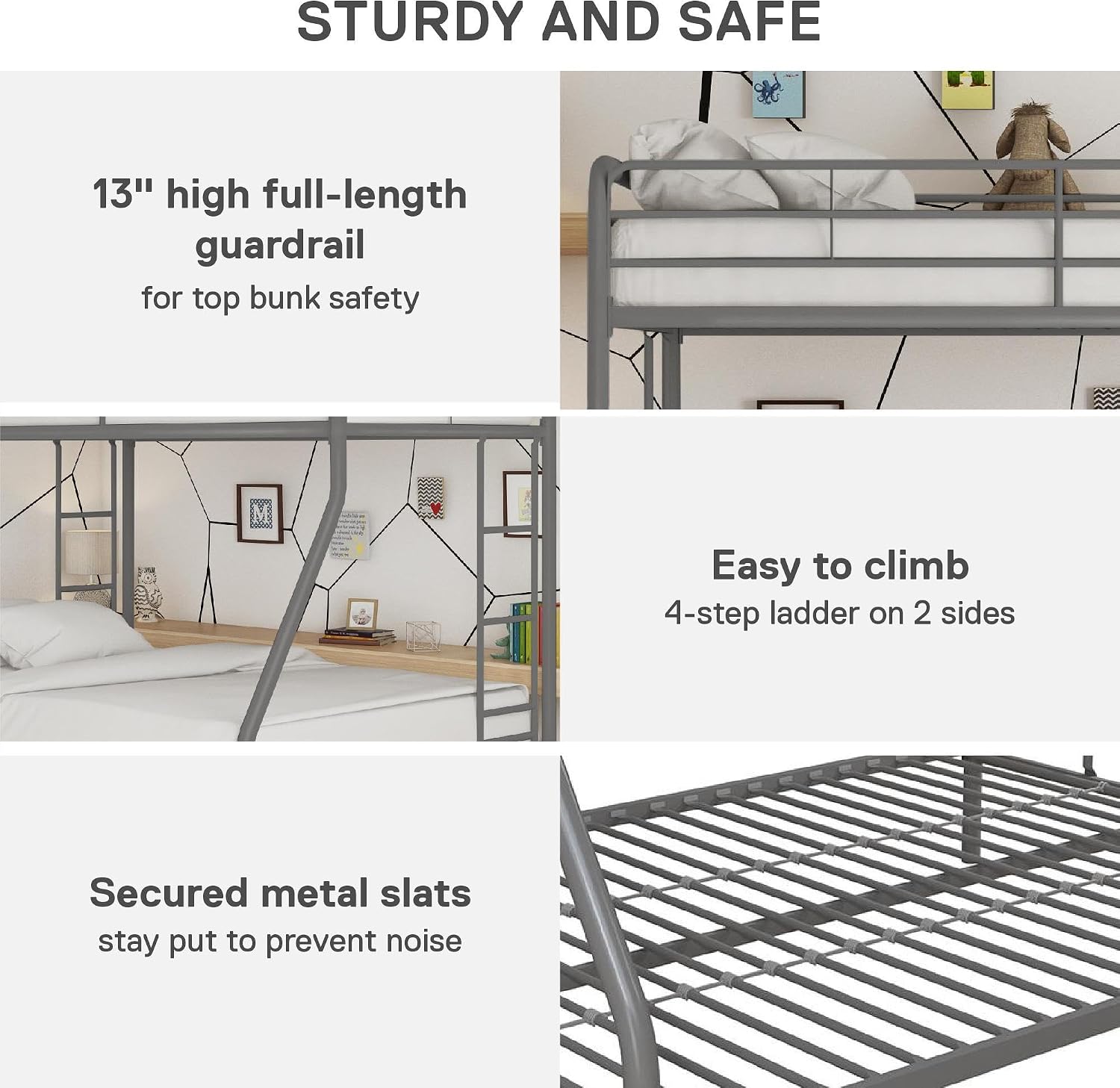 DHP Twin-Over-Futon Convertible Couch and Bed with Metal Frame, Ladder and Guardrails - Black