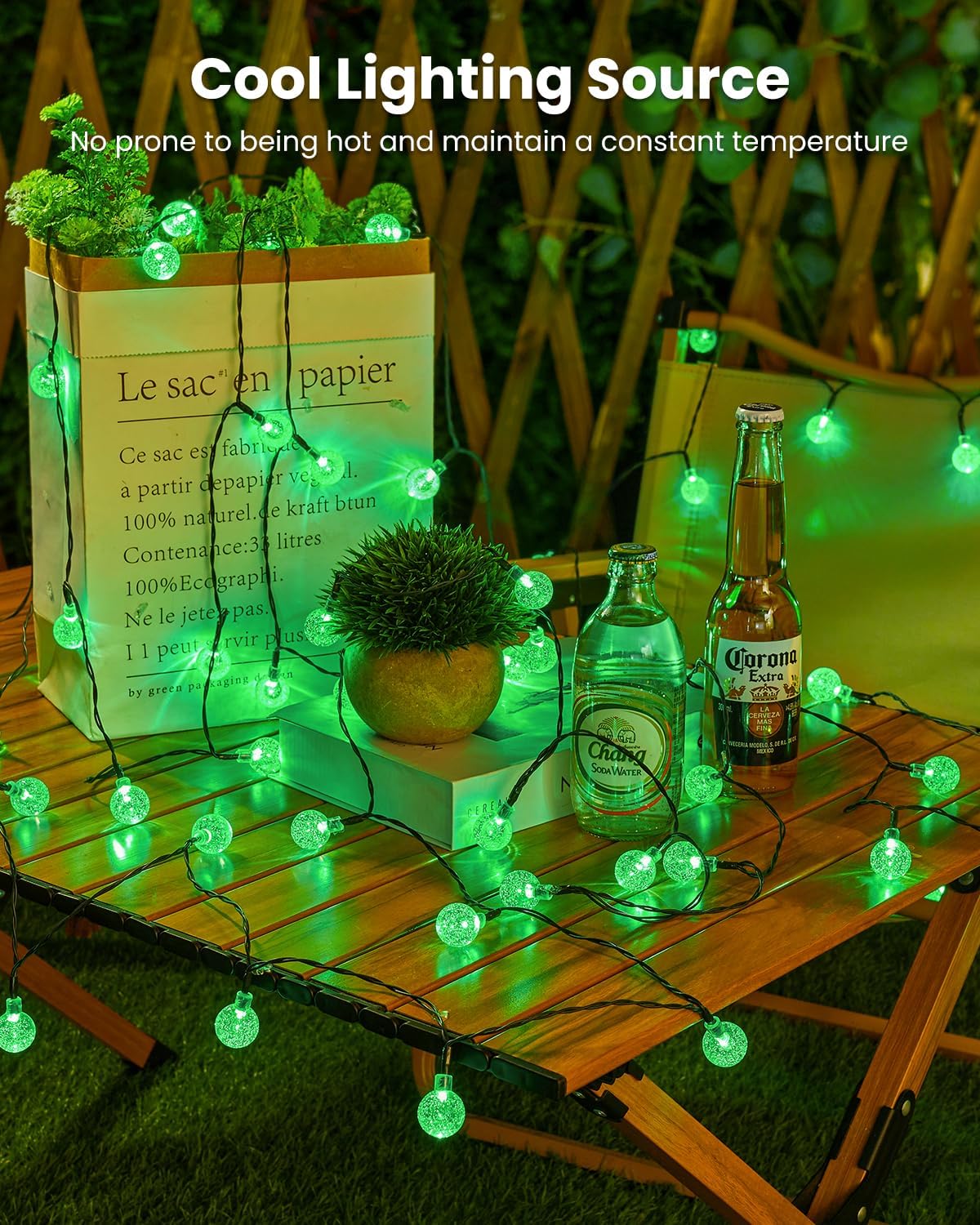 Brightown Solar String Lights Outdoor 60 Led 35.6 Feet Crystal Globe Lights with 8 Lighting Modes