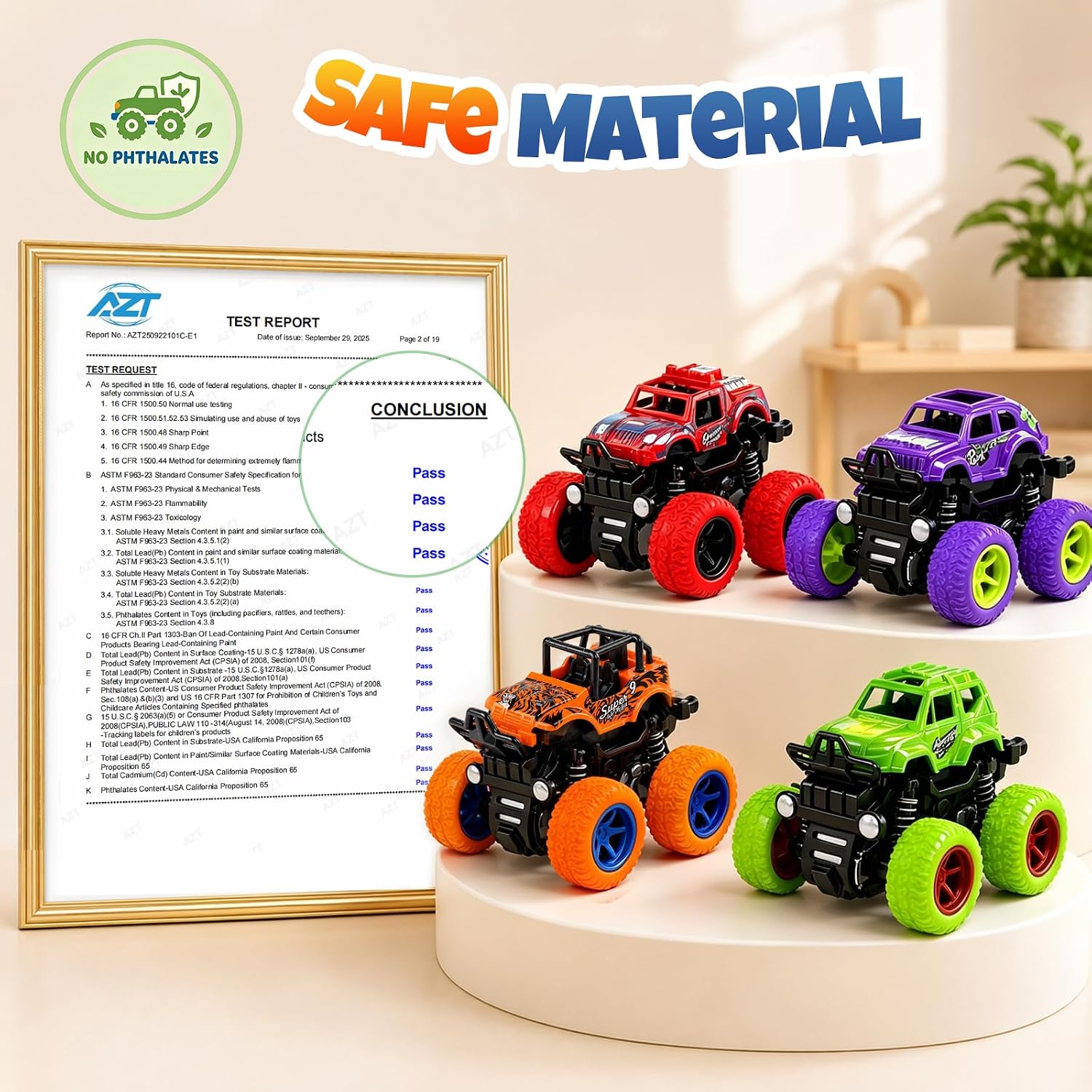 4 Pack Monster Trucks Toys for Boys 2 3 4 5 6 7 Year Old, Friction Powered Pull Back Car Toys for Toddlers Kids Ages 3-5 2-4 4-7