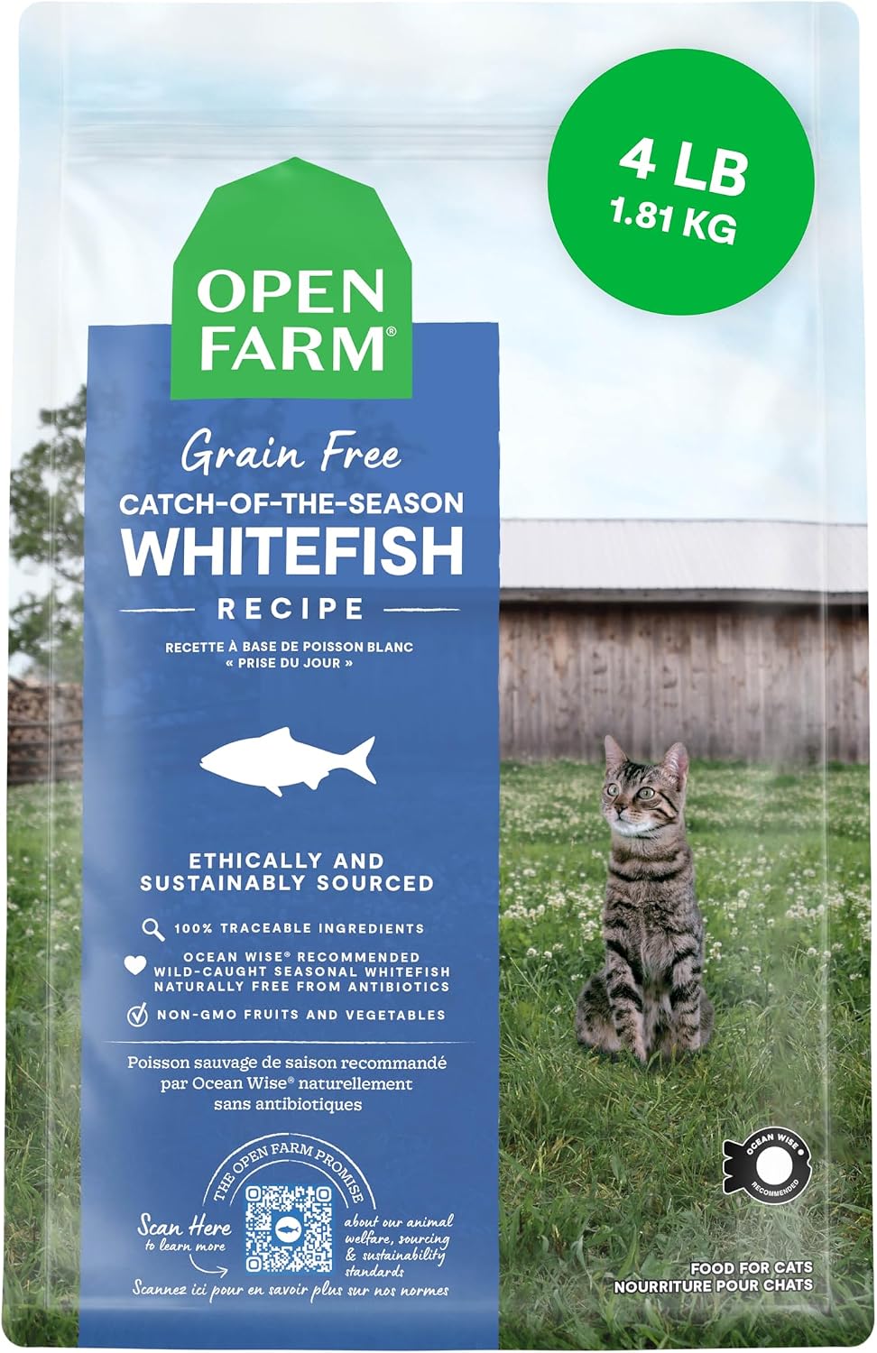 Open Farm, Grain Free Dry Cat Food, High-Protein Kibble for a Complete & Balanced Diet, Non-GMO Fruits & Vegetables, Prebiotic Fibers to Support Digestion, Catch-of-The Season Whitefish, 4lb Bag | All Life Stages, High Protein, Prebiotic Fibers, 100% Tra…