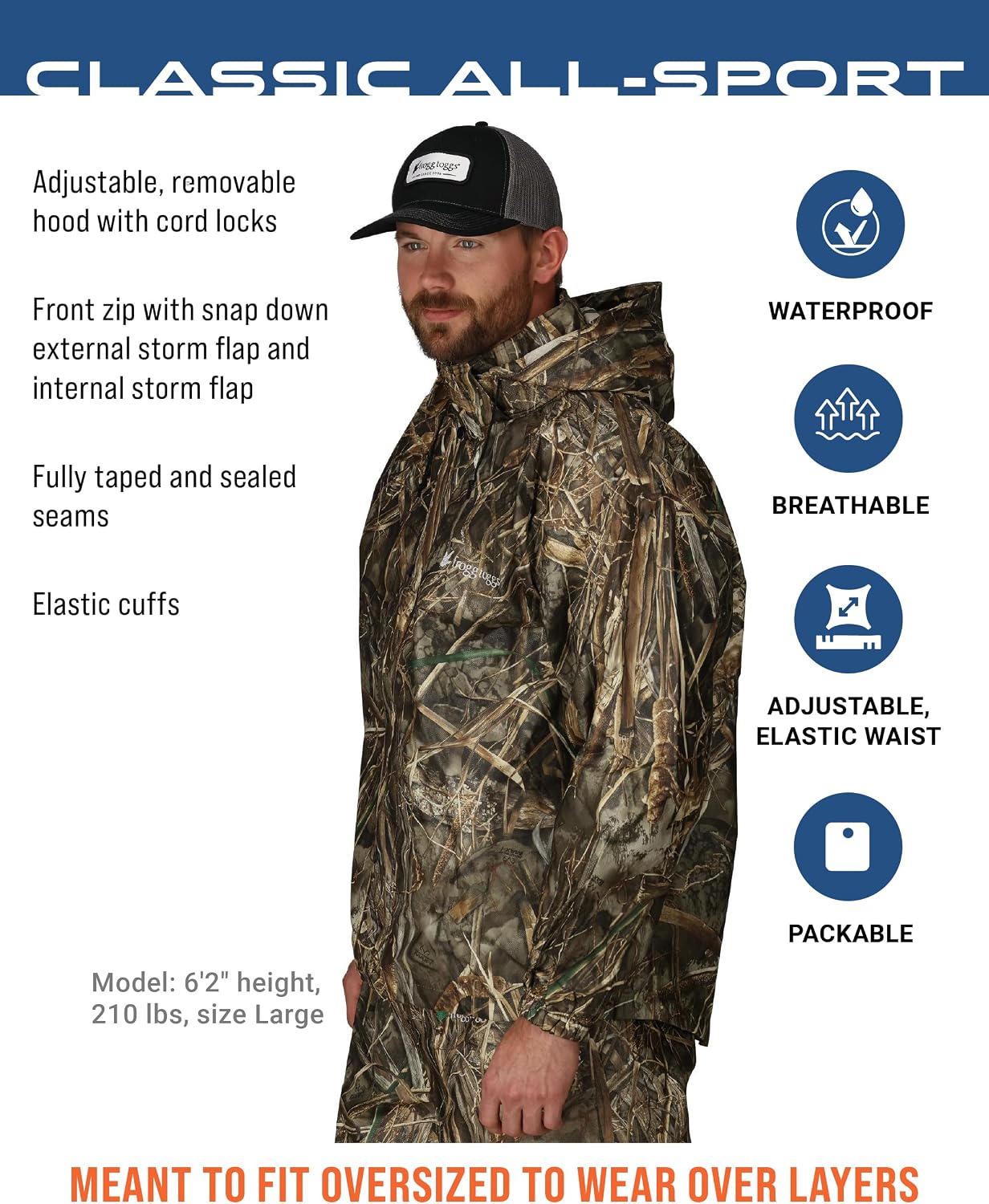 FROGG TOGGS Men's Classic All-Sport 3-Layer Waterproof Breathable Rain Suit | 2-Piece Rainwear, Adjustable Hood Raincoat, Rain Pants Ideal for Fishing, Golf, Motorcycling, Hunting, Camping, Outdoors