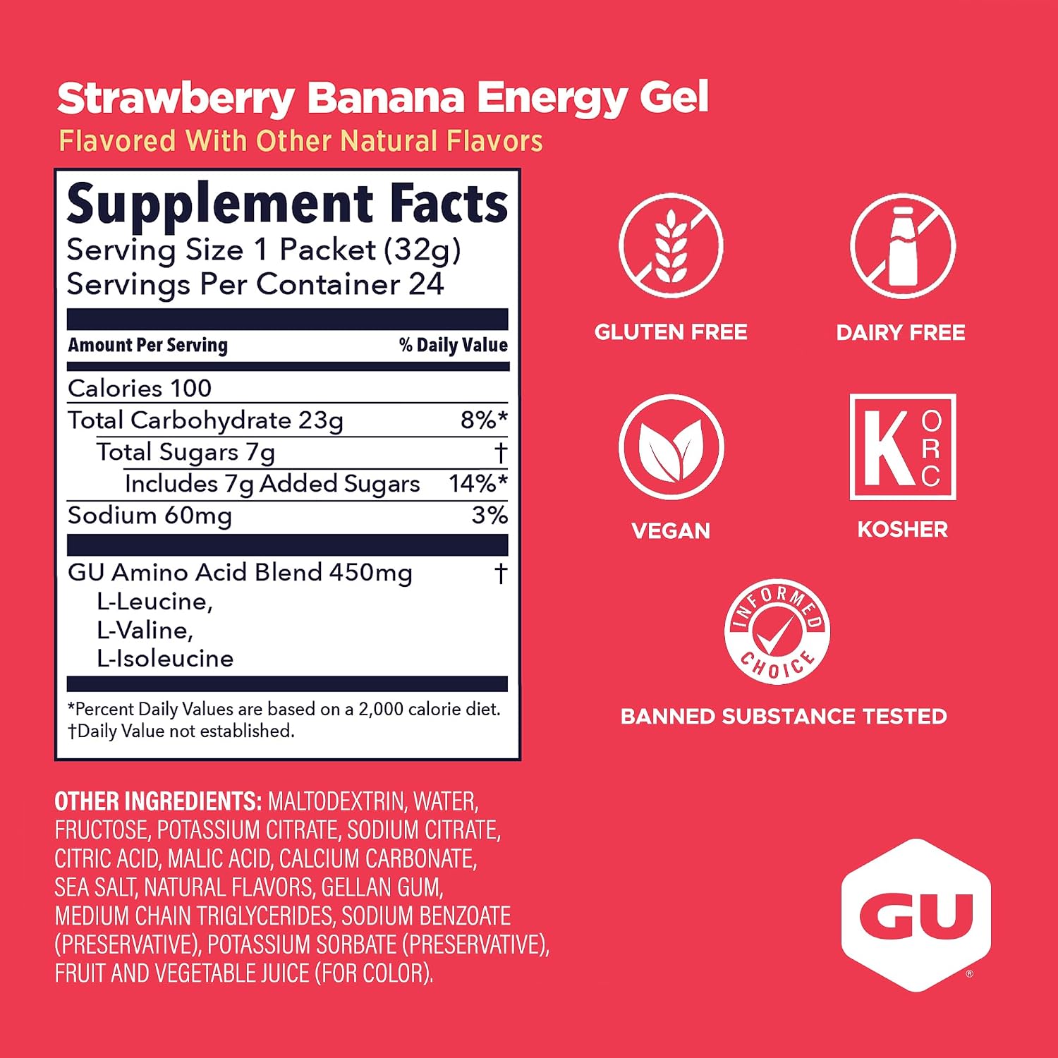 GU Energy Original Sports Nutrition Energy Gel, Vegan and Dairy-Free On-the-Go Energy for Any Workout, Vanilla Bean, 8-Count