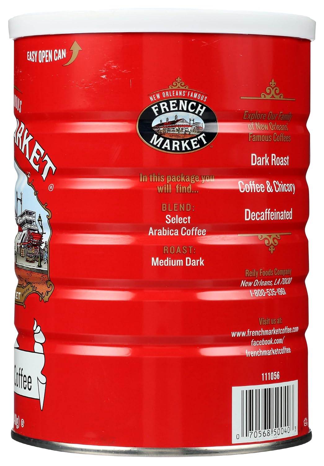 French Market Coffee & Chicory Dark Roast Ground Coffee, 12oz Can (Pack of 6)