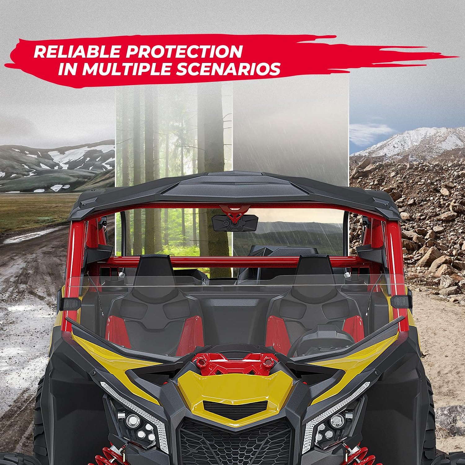 KEMIMOTO X3 Half Windshield Compatible with Can-Am Maverick X3 & Max | Clear Standard Hard Polycarbonate Front Window Clear Rubber Strip Edge