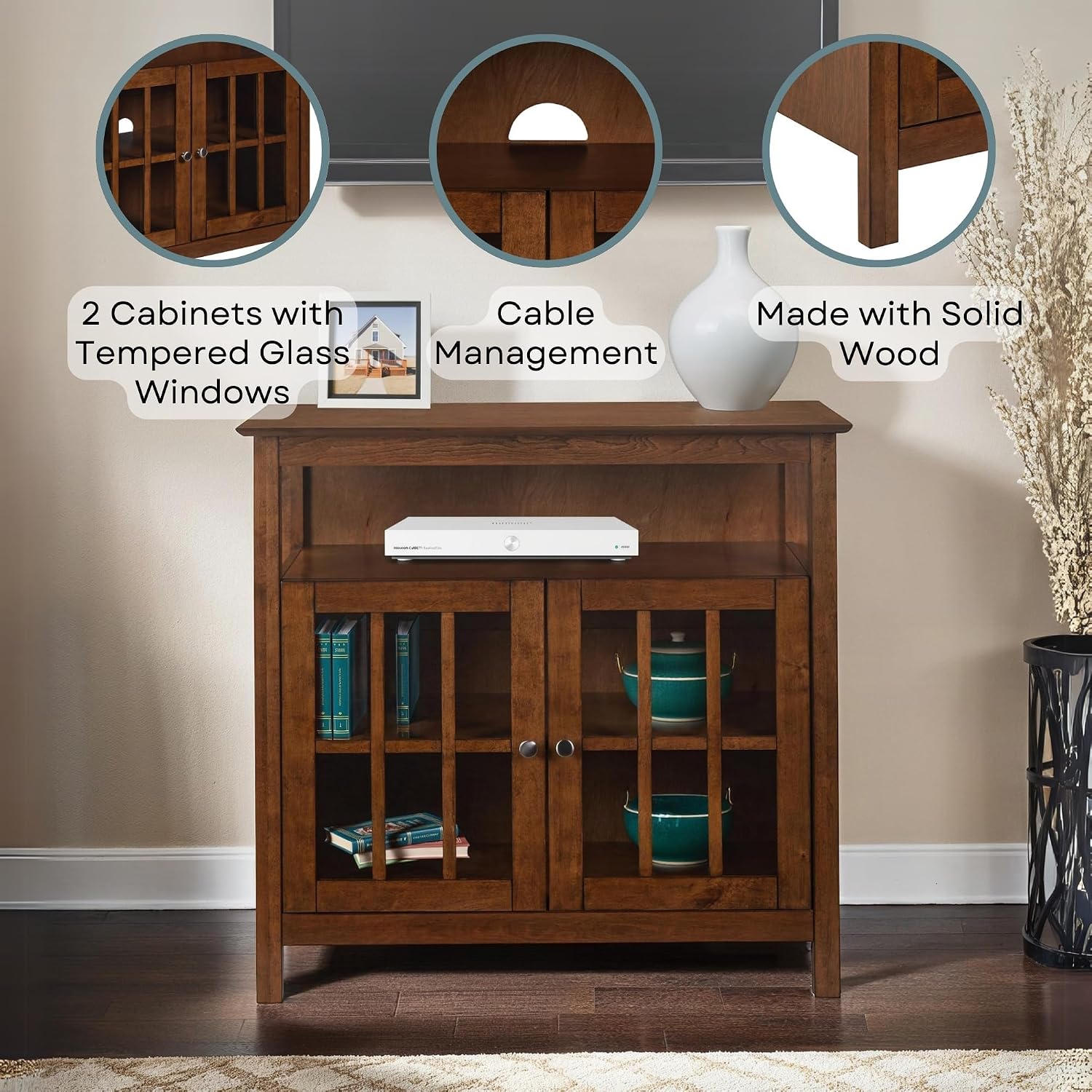 Convenience Concepts Big Sur Highboy TV Stand with Storage Cabinets and Shelves in White Finish