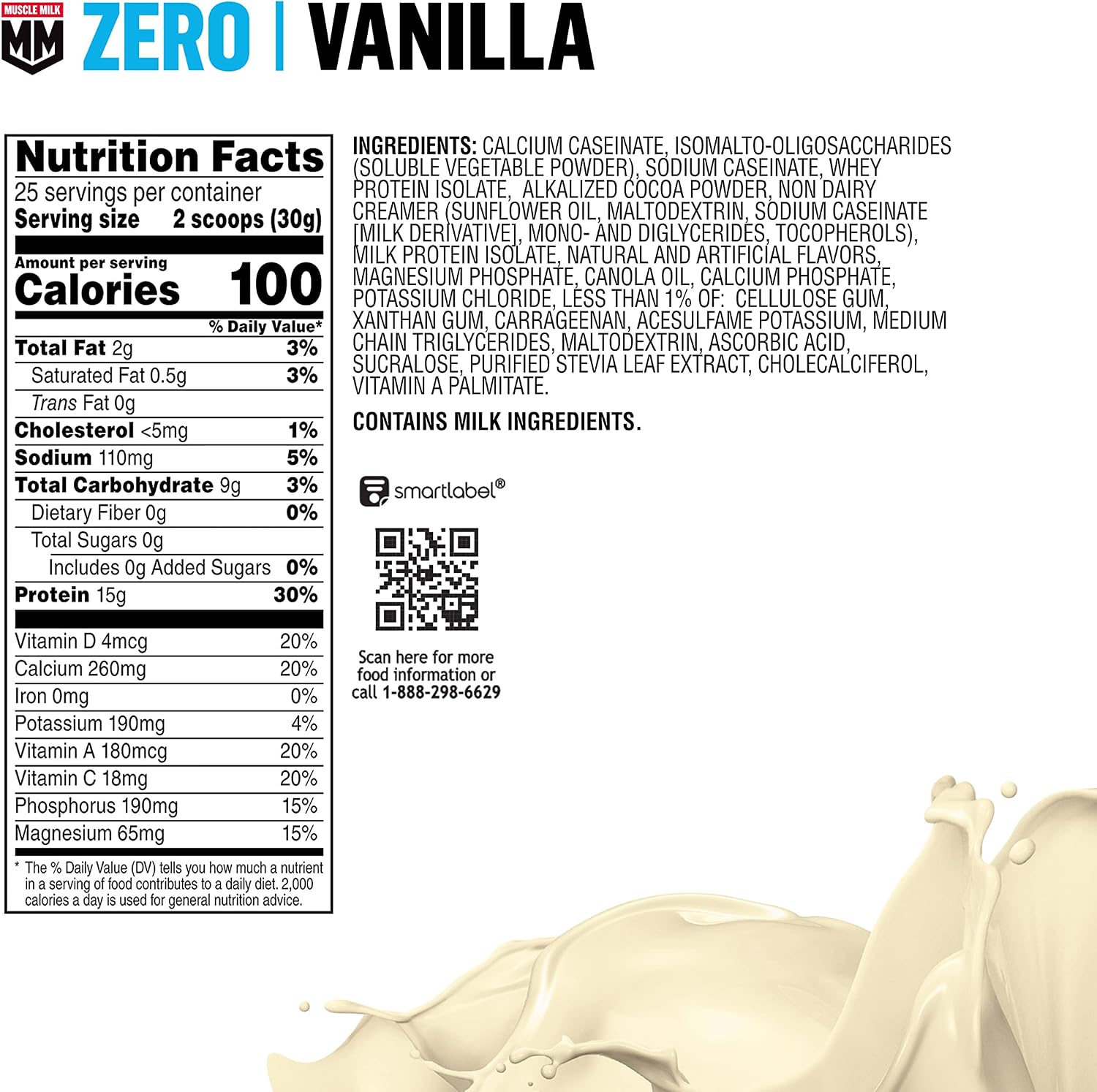 Muscle Milk ZERO, 100 Calorie Protein Powder, Chocolate, 15g Protein, 1.65 Pound, 25 Servings