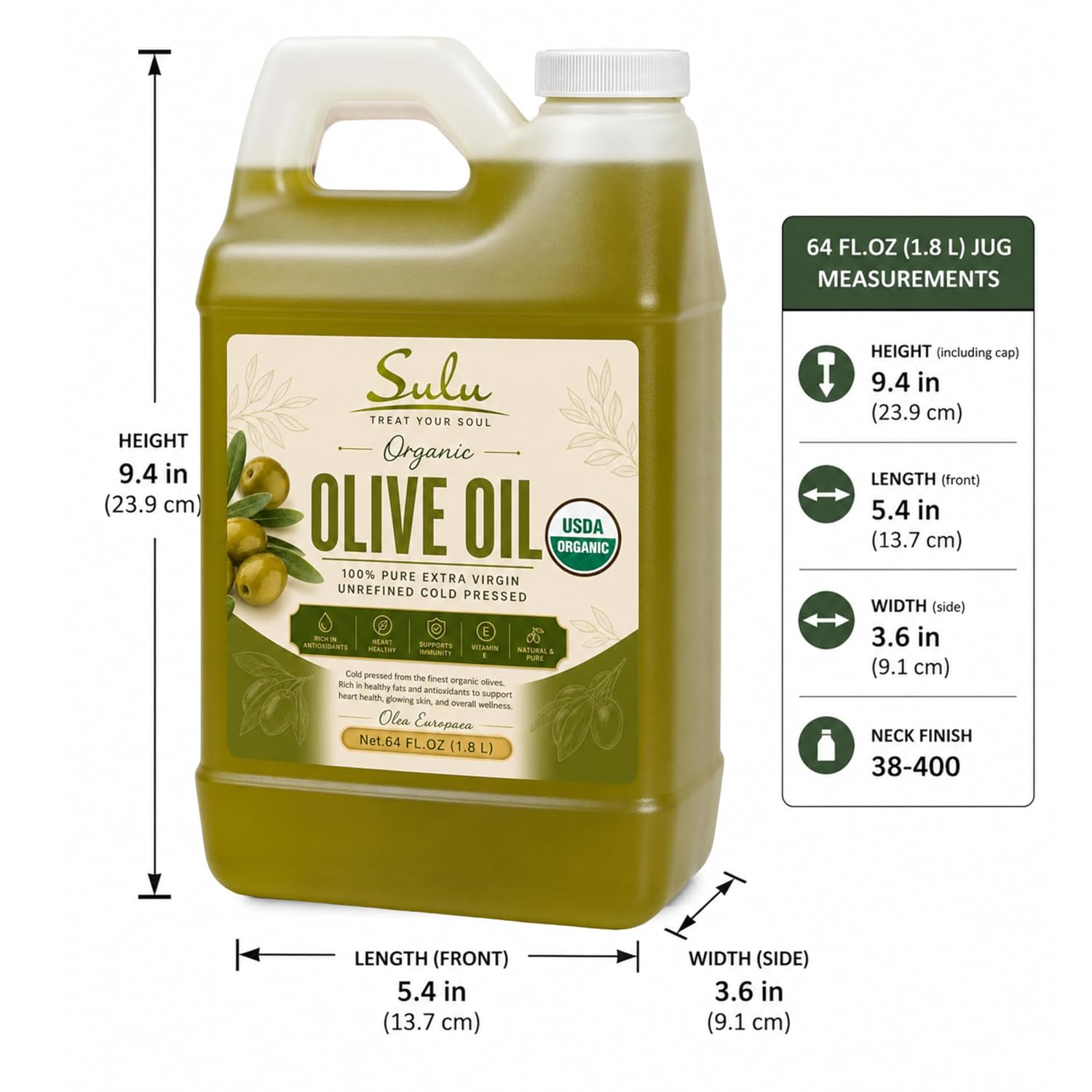 64 FL.OZ Organic Extra Virgin Olive Oil Cold Pressed