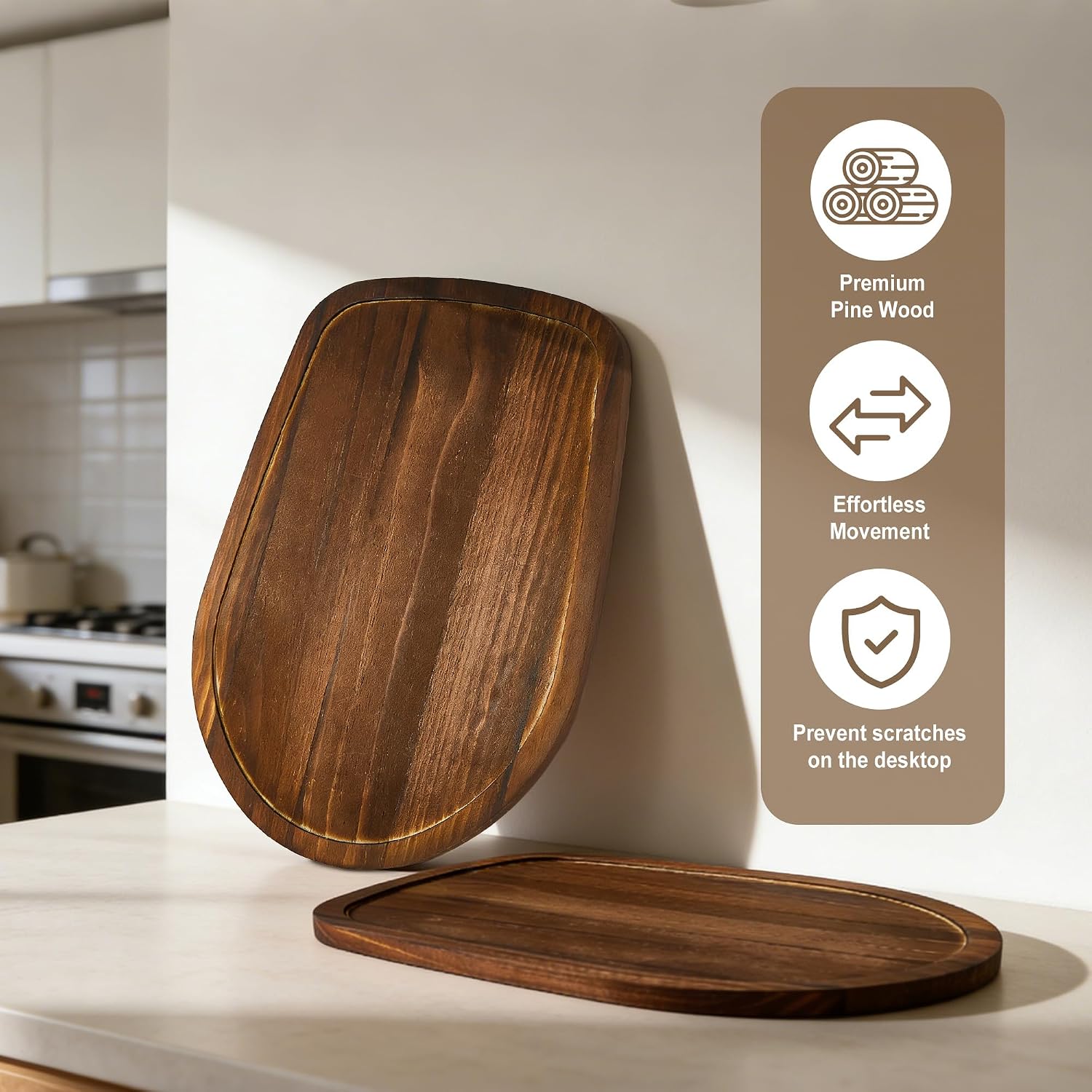 Mixer Slider Mat for KitchenAid 4.5-5 Qt Tilt Head Stand Mixers (Brown) | Pine Wood Moving Tray for Kitchenaid Artisan, Storage Organizer for Kitchen Countertop Accessories and Attachments