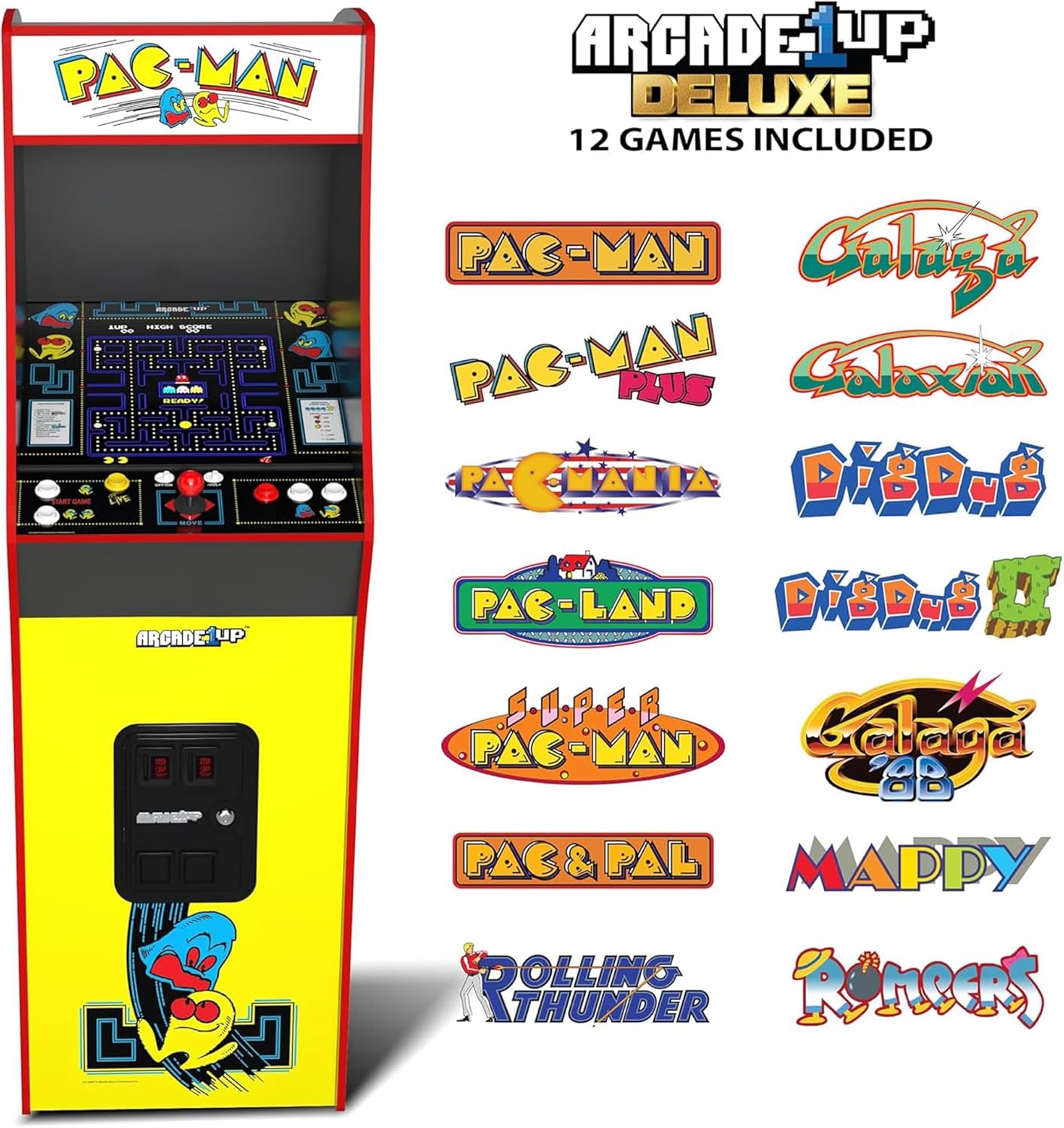 Arcade1Up Pac-Man Deluxe Arcade Gaming Cabinet, 14 Classic Games | Real Feel Joysticks and Buttons, 17-Inch Color Screen