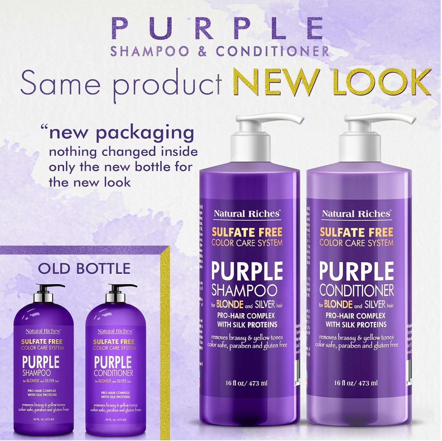 Purple Shampoo & Conditioner Set for Silver Hair, Sulfate Free, 16 Fl Oz