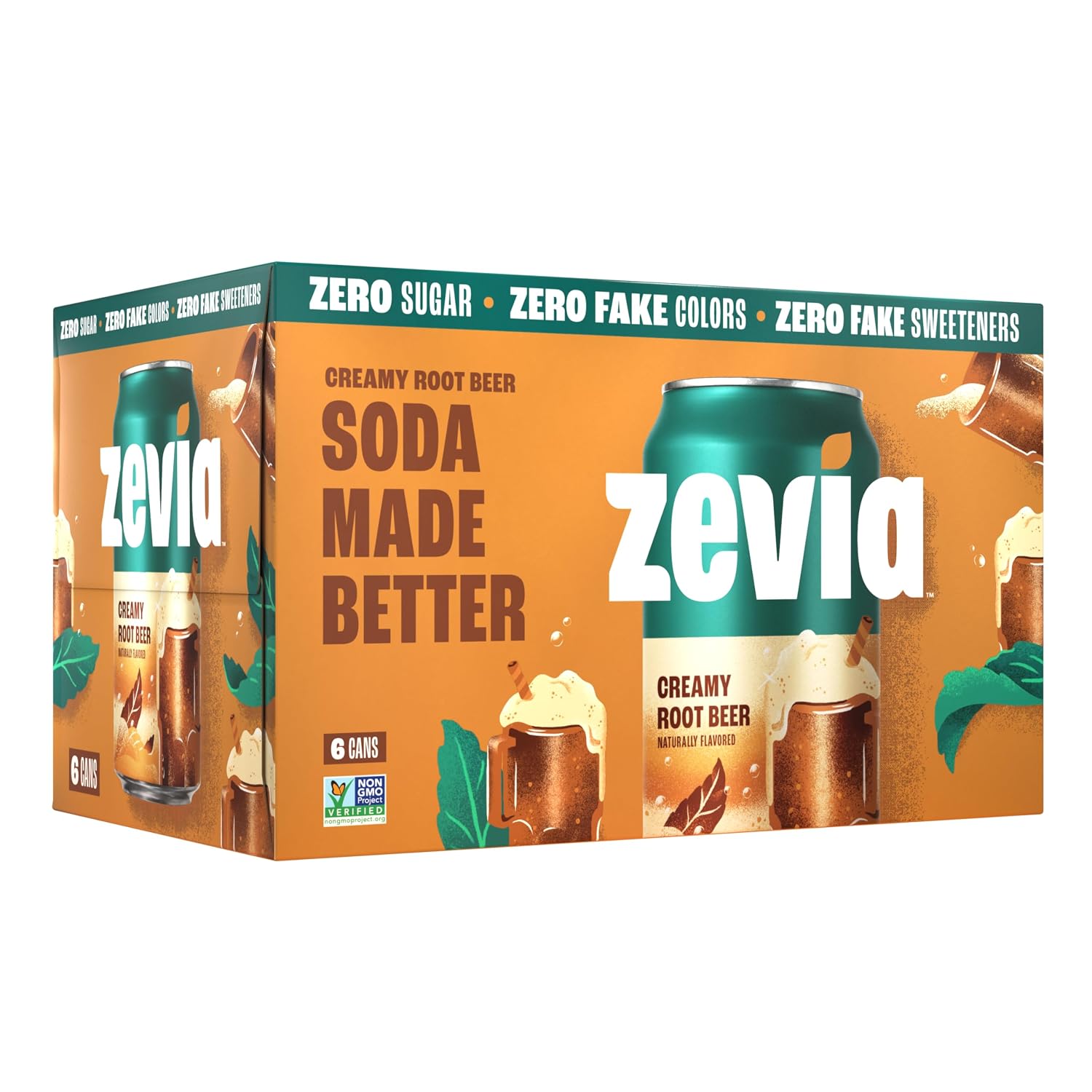 Zevia Zero Calorie Soda, Orange, 12 Ounce Cans (Pack of 6)