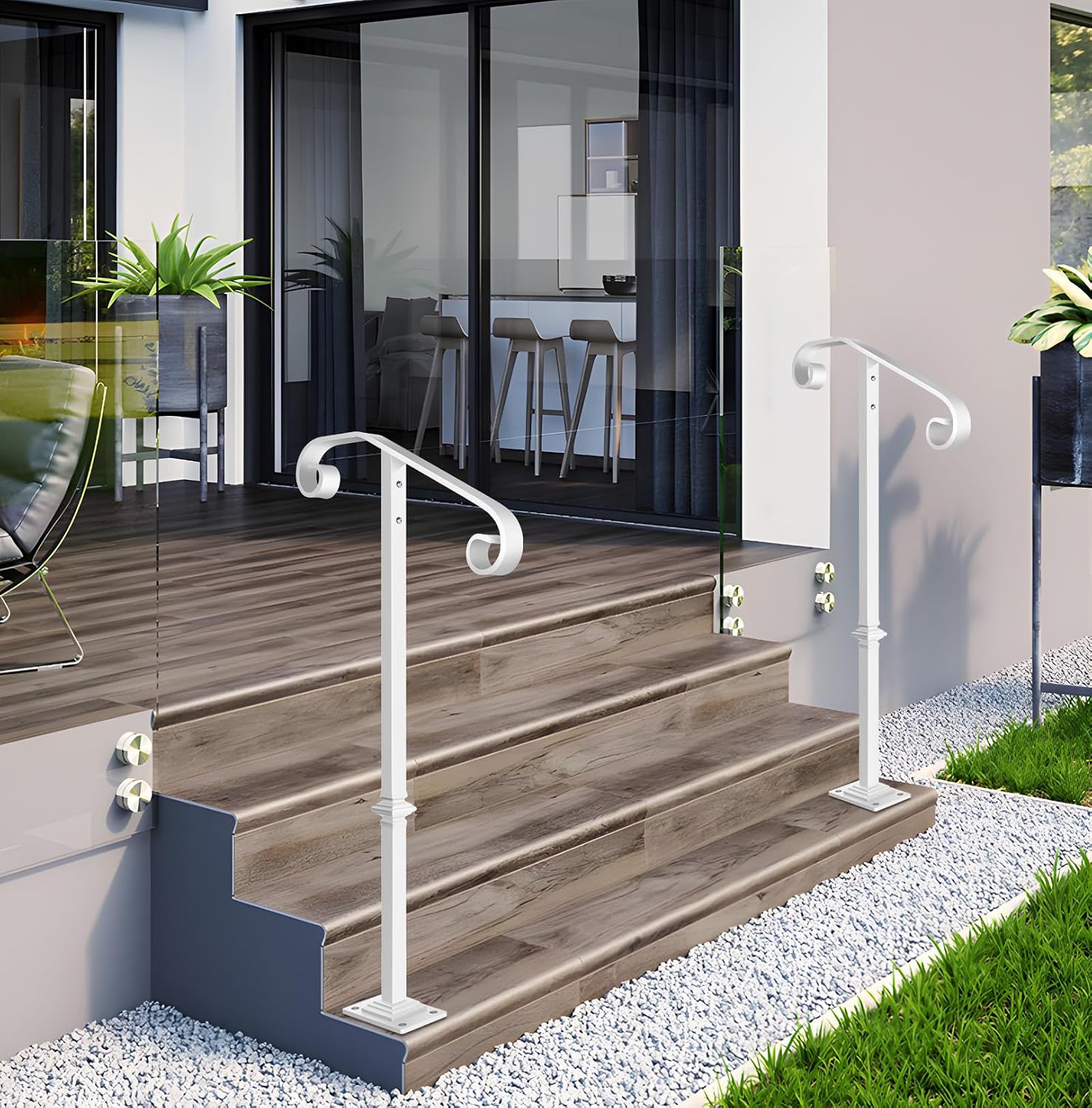 Wrought Iron Handrail 38.8" H, Single Post Handrail Fits 1 or 2 Steps