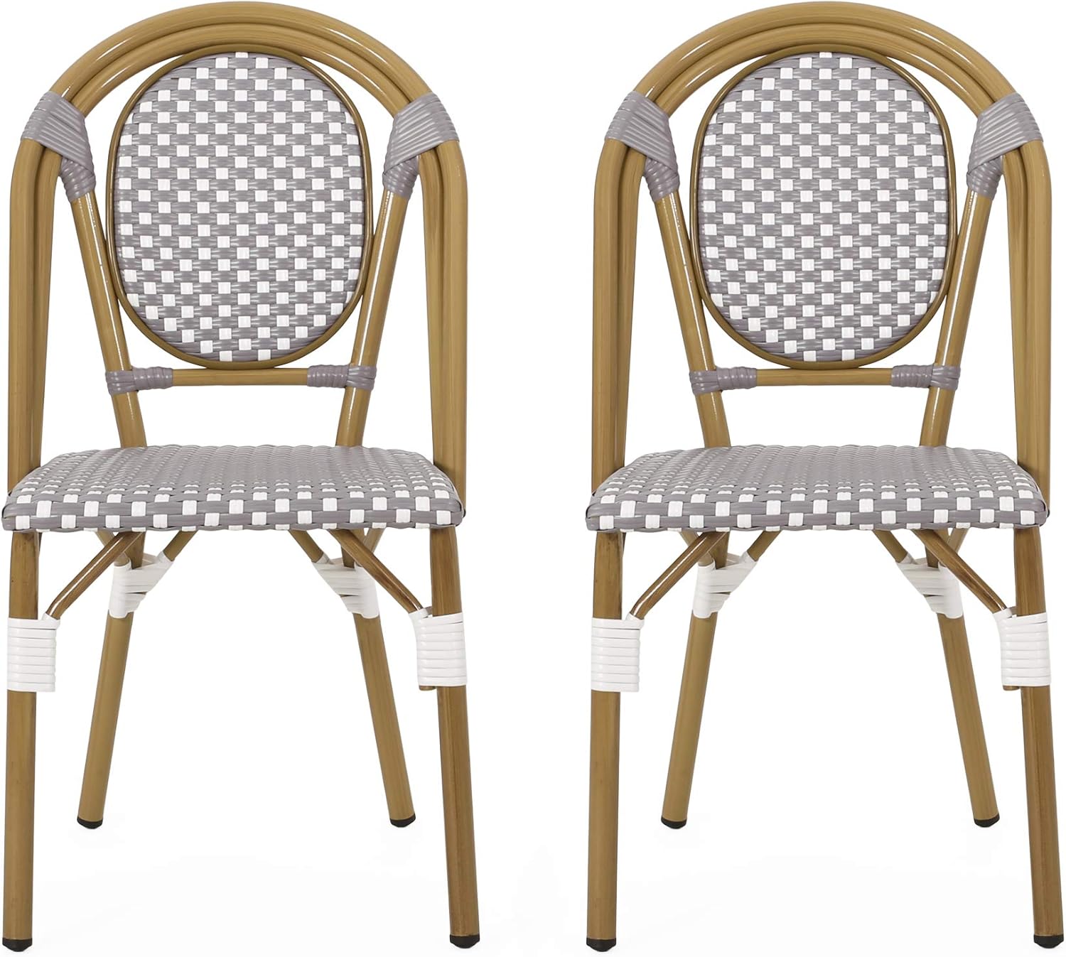 Christopher Knight Home Anastasia Outdoor French Bistro Chair (Set of 2), Black + White + Bamboo Print Finish