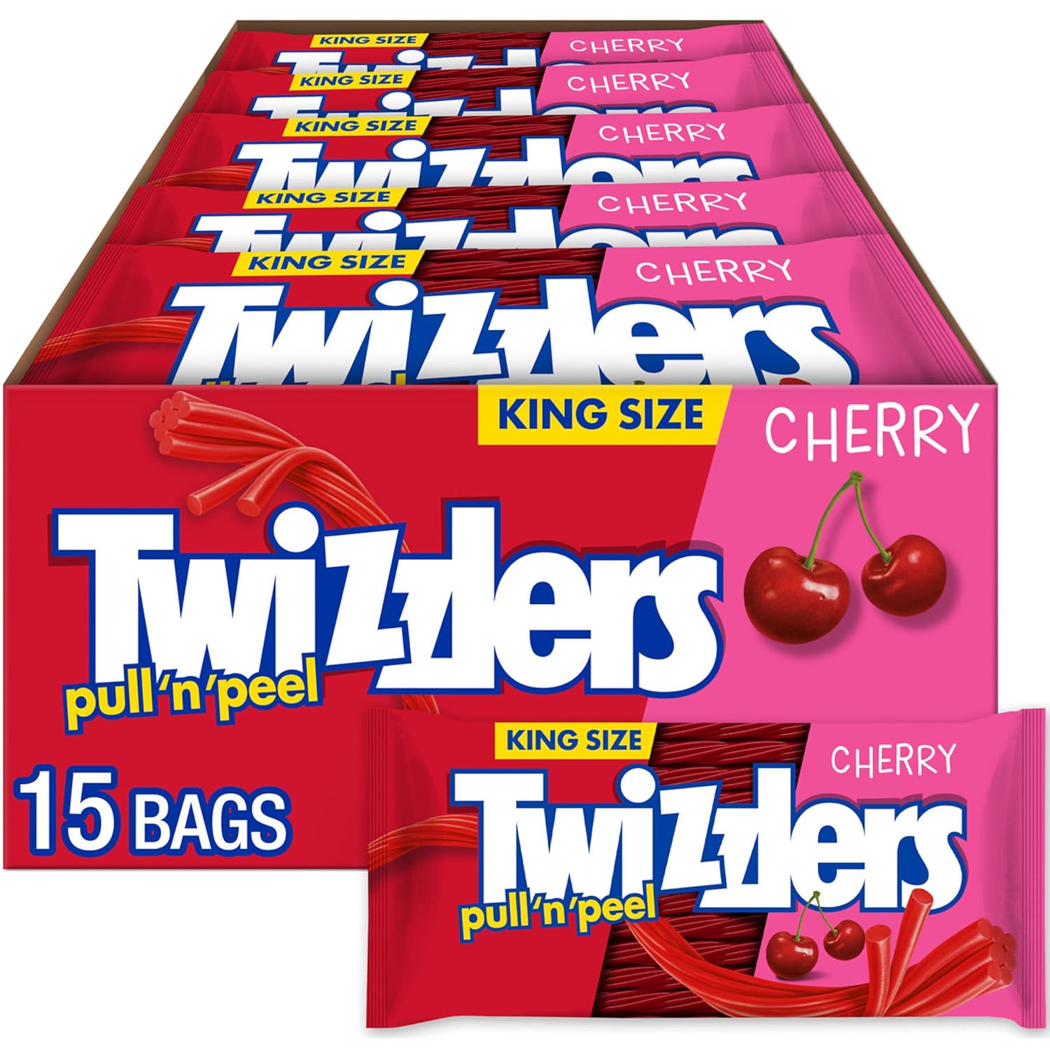Twizzlers, Pull 'N' Peel Cherry Flavored Licorice Style, Chewy Candy Bag, 14 Ounce