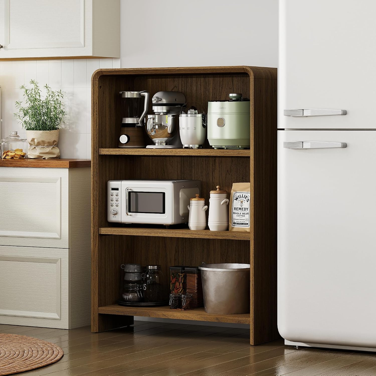 Bevfint 44" Bookcase Tall 3 Shelves Wood Bookshelf with Curved Soft Edges, Heavy Duty Storage Cabinet for Professional Home Office and Living Room, Modern Natural Oak Grain Finish