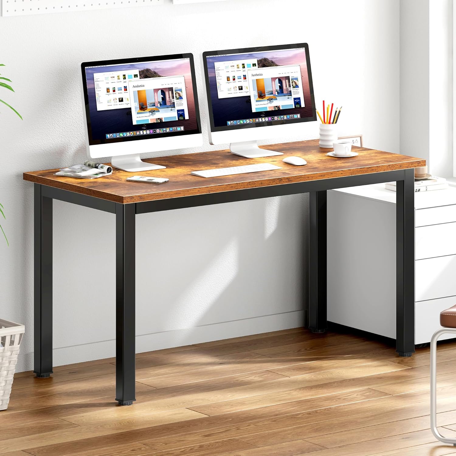 DlandHome 47 inches Medium Computer Desk for Bedroom, Retro