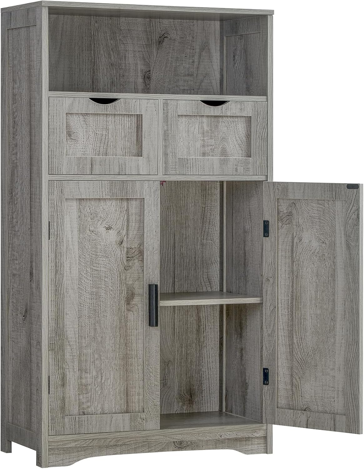 Iwell Storage Cabinet with 2 Drawers & Adjustable Shelves, Cupboard, Floor Cabinet for Living Room, Home Office, Rustic Brown