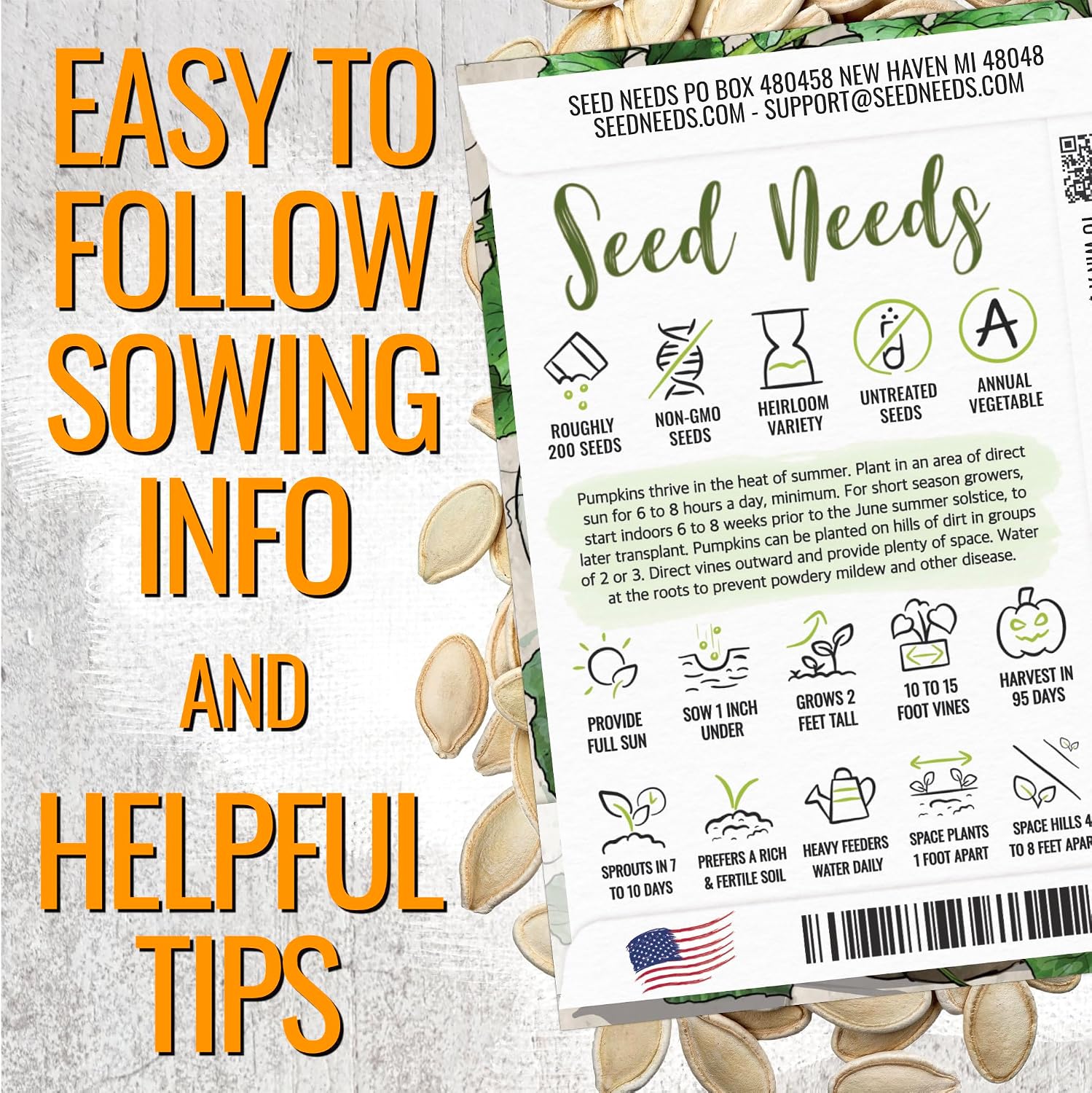 Seed Needs Pumpkin Seeds to Plant 100 Seeds Spooky Mix Non GMO Bulk Pack