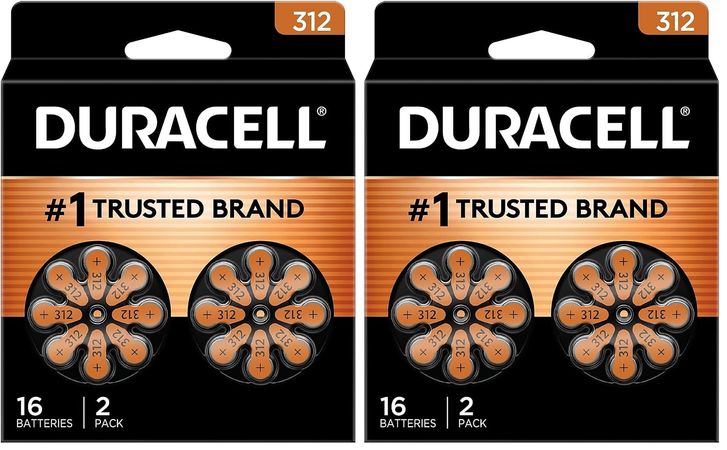 Duracell Hearing Aid Batteries Size 312, Brown, 16 Count (Pack of 1), Long-lasting Power, Extra-long EasyTab Install