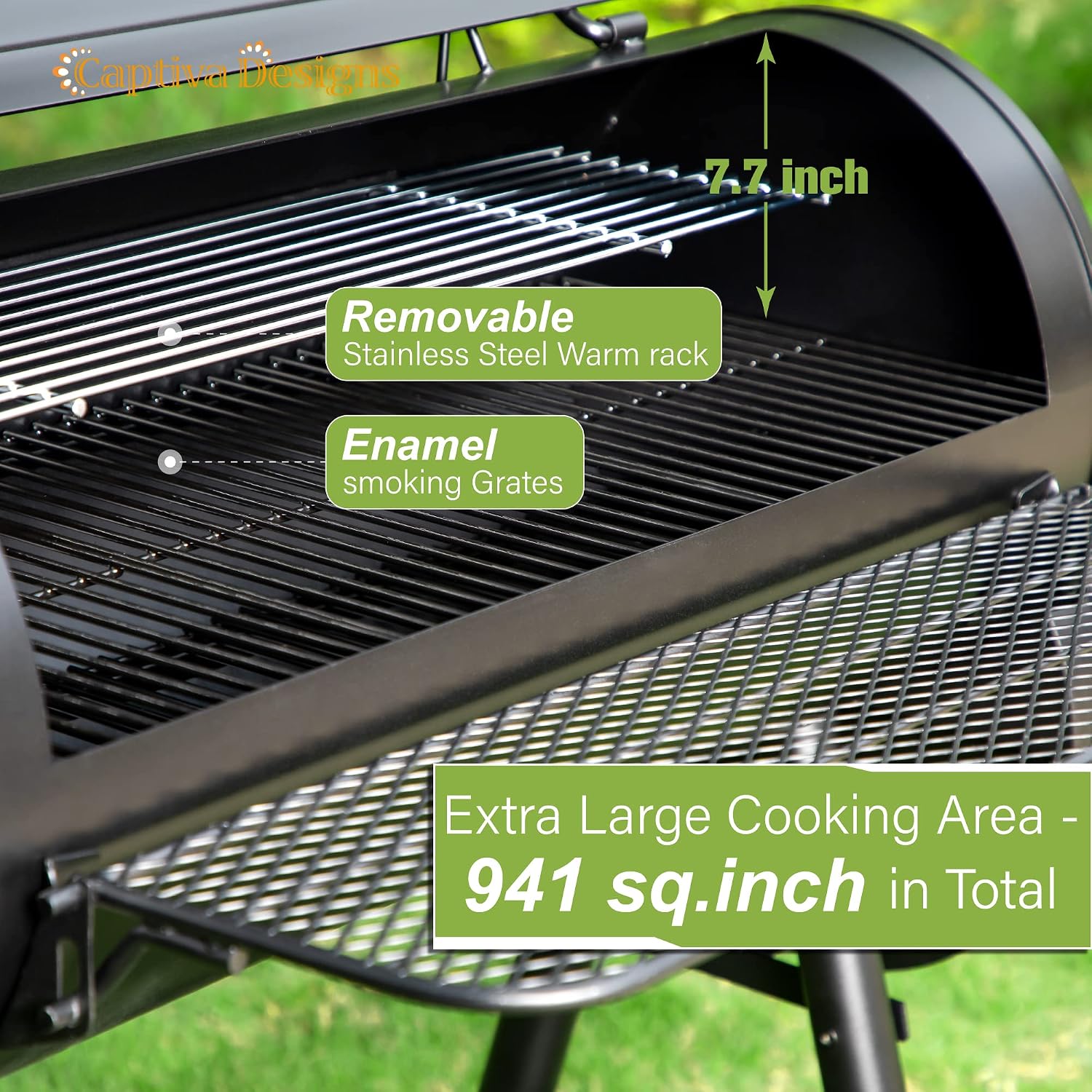 Captiva Designs Vertical Charcoal Smoker Grill Extra Large Barbecue Grill | 961 SQ.IN Outdoor Barrel BBQ Meat Smoker with 5 Removable Smoking Grates & Built-in Hooks for Outdoor Backyard Cooking