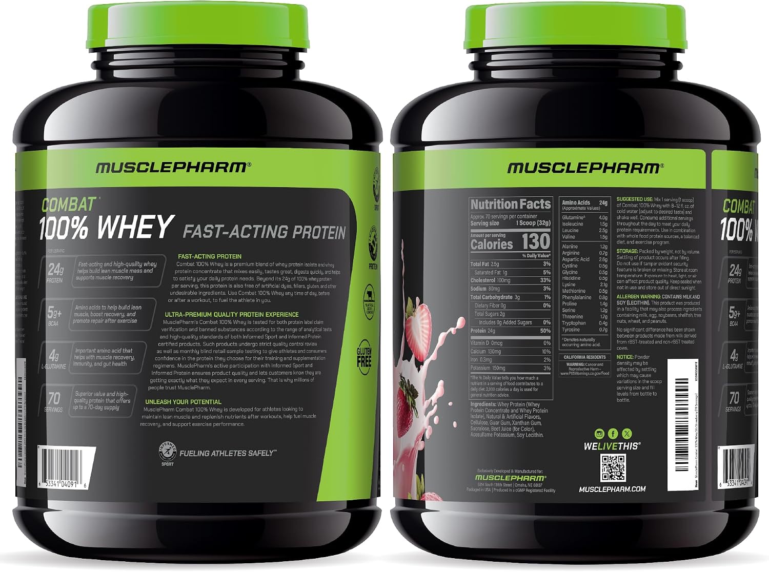 MusclePharm Combat 100% Whey Protein Powder, Vanilla Flavor, Fast Recovery & Muscle Gain with Whey Protein Isolate, High Protein Powder for Women & Men, Gluten Free, 5 lb, 70 Servings | Whey Protein Isolate, Fast Recovery Support, Muscle Gain Support, Hi…