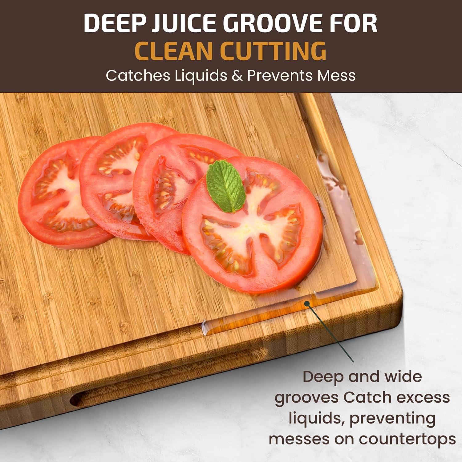 Wood Cutting Board for Kitchen - 1 Inch Thick Bamboo Wooden Chopping Board, Butcher Block Cutting Board with Juice Groove, Handles, Large Meat Cutting Board, Charcuterie Serving Board, 16 x 11