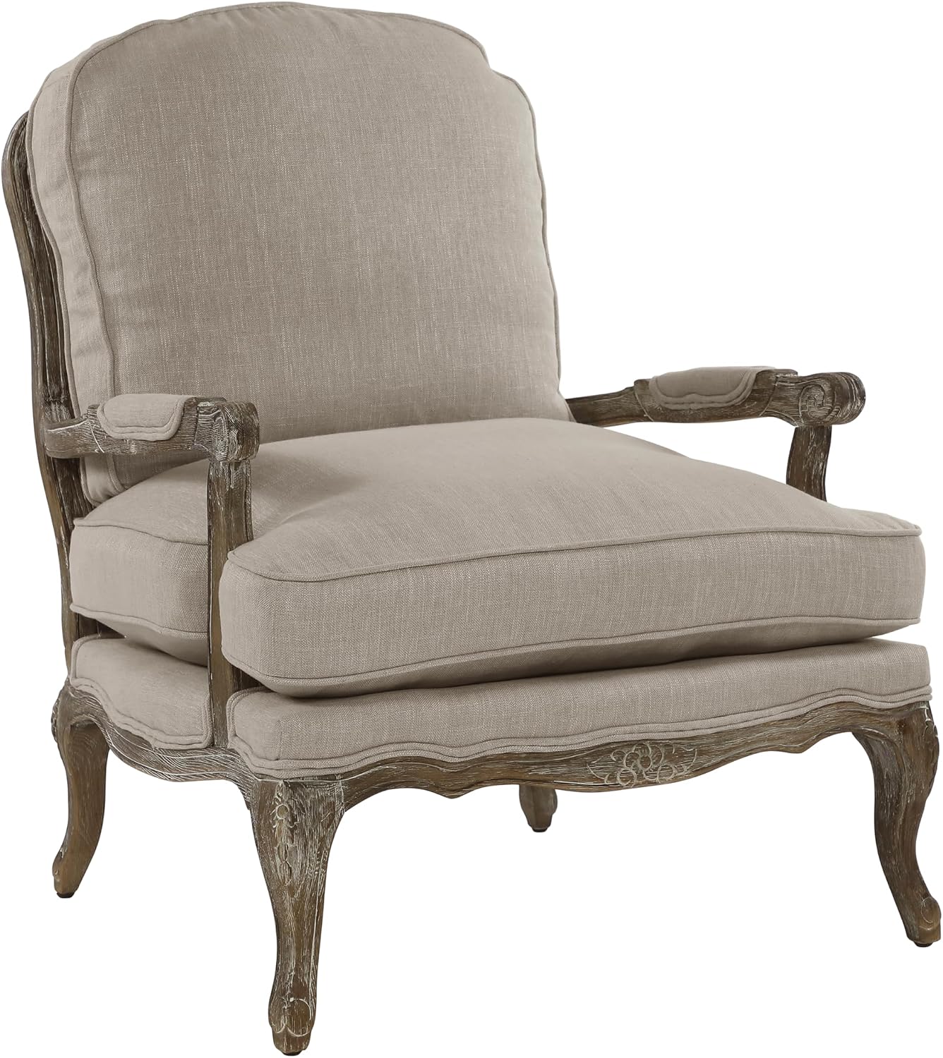 Lexicon Parlier Show Wood Accent Chair - Mid Century Modern Chair for Living Room, Traditional French Country Style, Padded Arms, Reversible Cushion, Solid Wood Frame, Arrives Assembled, Neutral