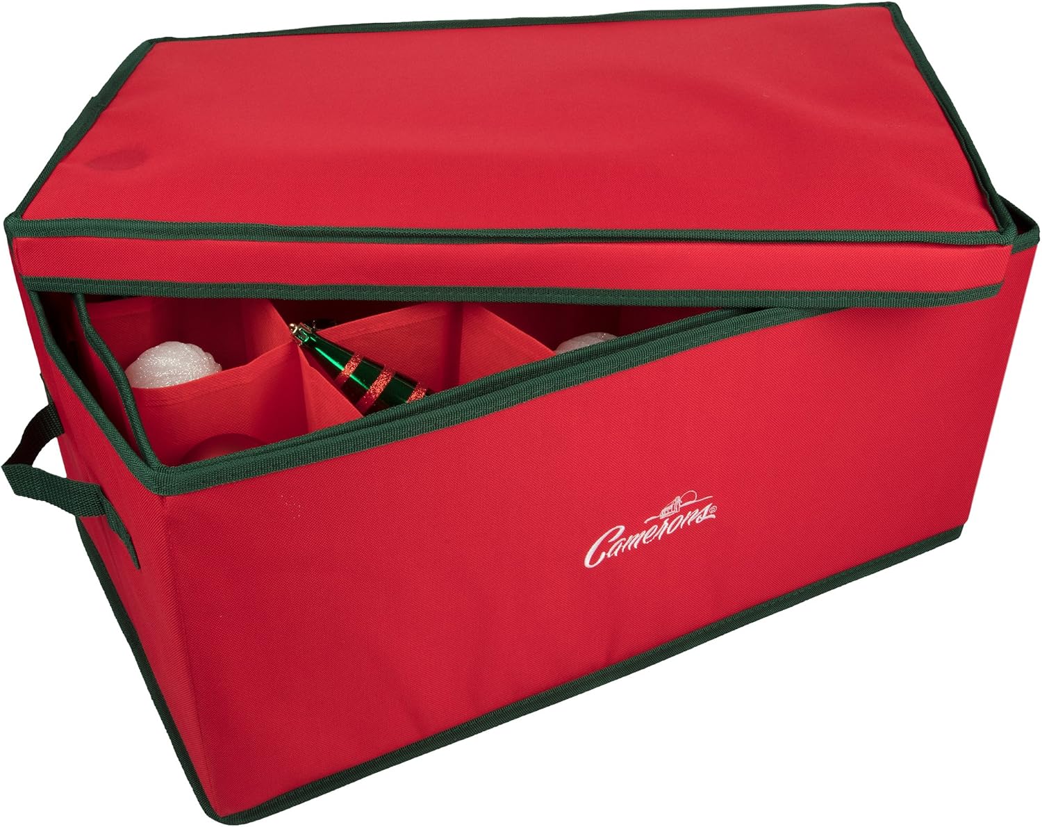 Camerons Christmas Ornament Storage Container Organizer with 2 Removable Trays and 30 XL Decoration Storage Compartments (22.5" x 13.5" x 10")