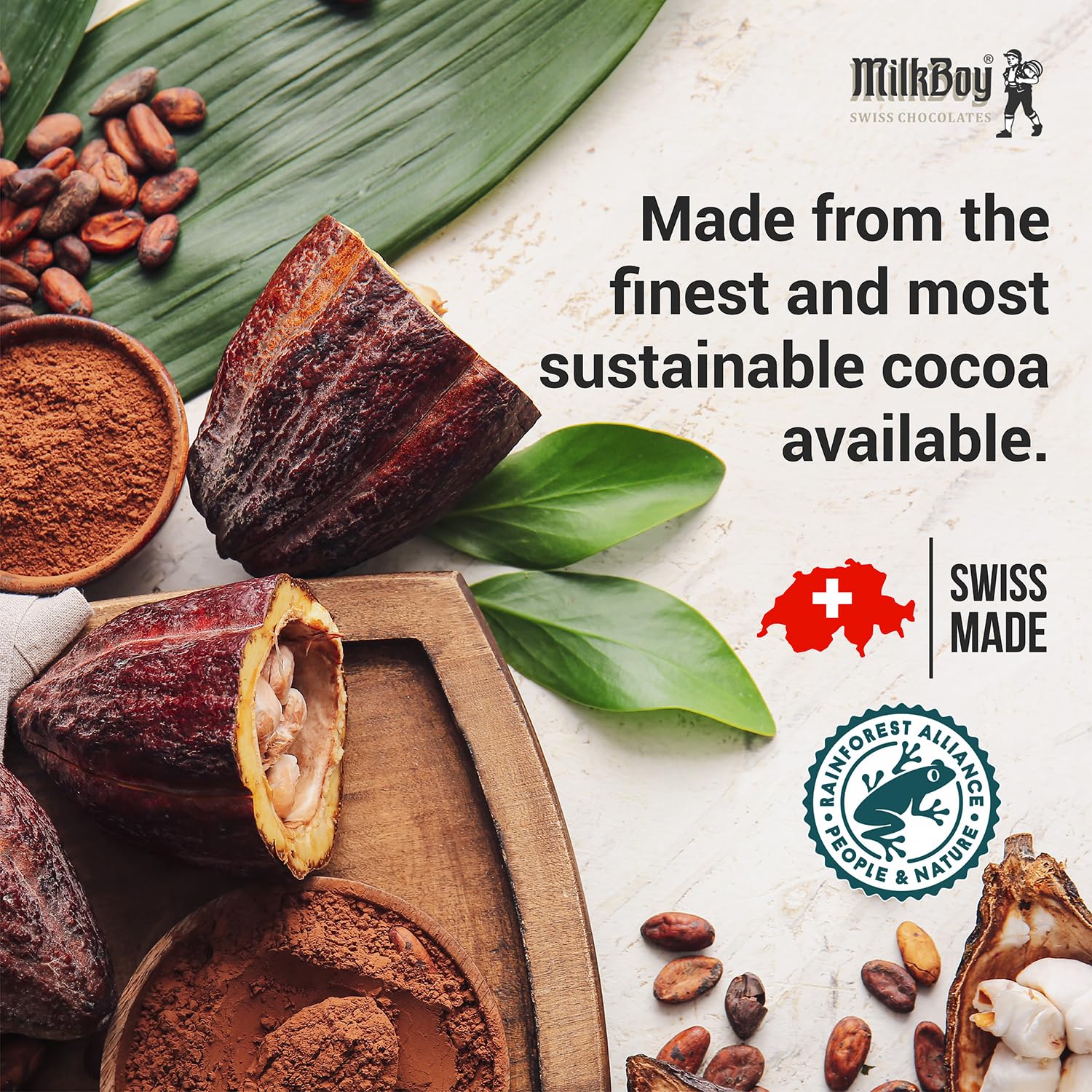 MilkBoy Swiss Chocolates Alpine Milk Chocolate Bars - 3 oz, 5 Pack | Premium gourmet treat with creamy milk. Rainforest Alliance certified cocoa. Gluten free. Kosher. Crafted in Switzerland.