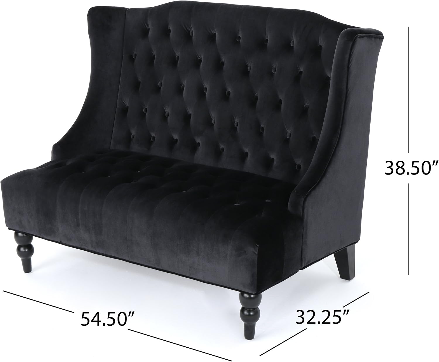 Christopher Knight Home Leora Modern Glam Tufted Velvet Wingback Loveseat, Black / Dark Brown