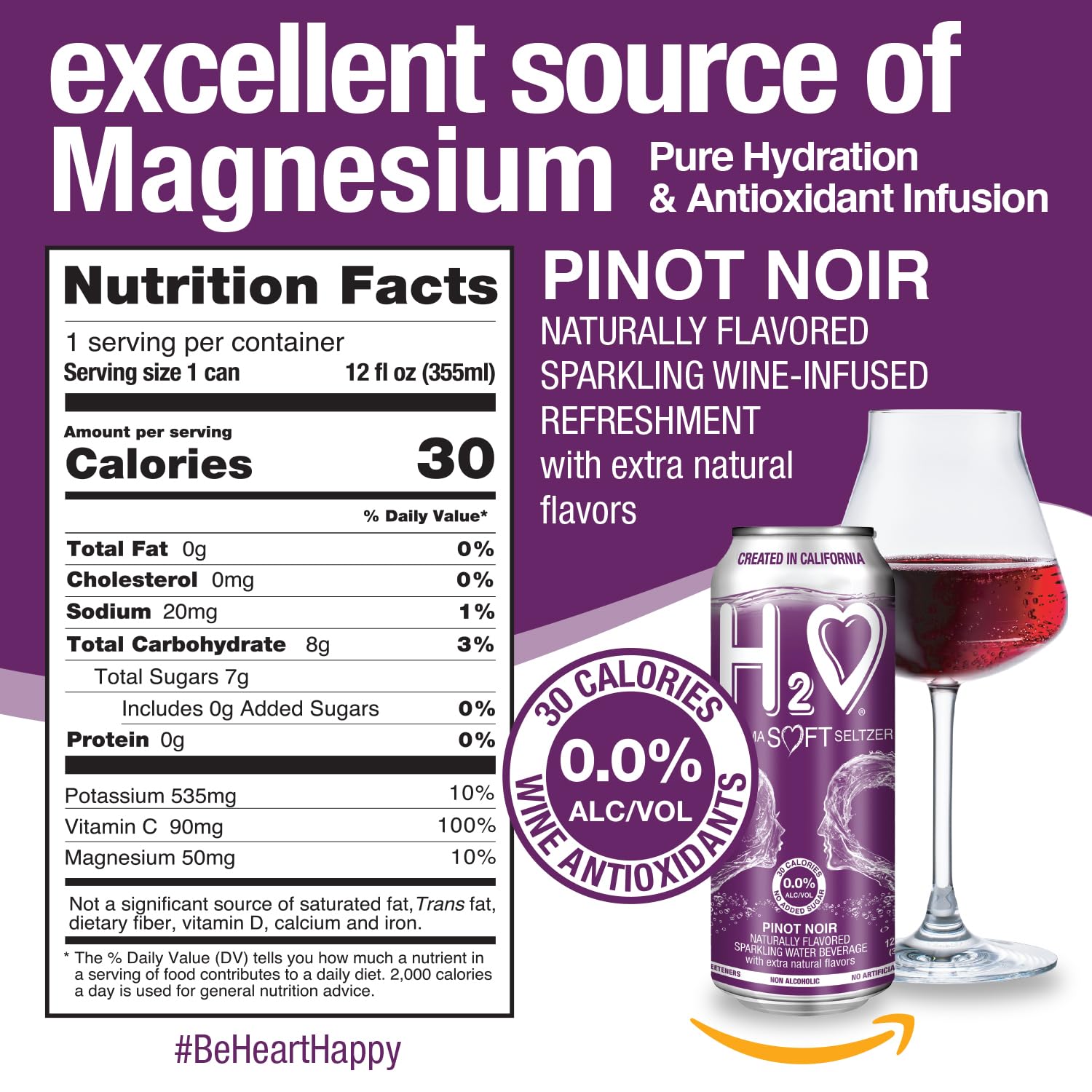 H2o - The Best Non Alcoholic Red Wine - Infused California Sparkling Refreshment, 0.0% Alcohol, (Pinot Noir, Pack of 4-12 Fl oz)