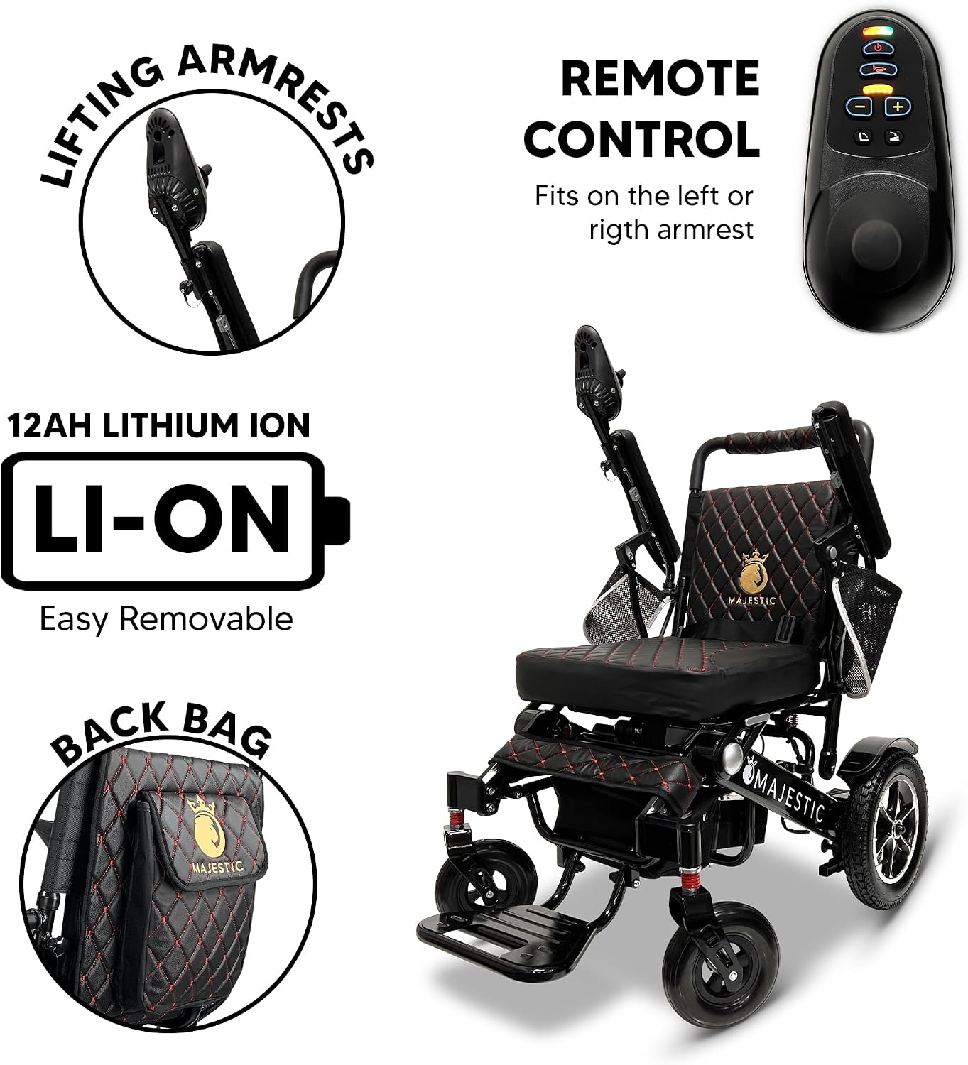 Electric Wheelchairs for Adults, 350 lbs Capacity, Up to 13 Miles Range, Lightweight Wheelchair for Seniors, Remote Controlled Wheel Chair