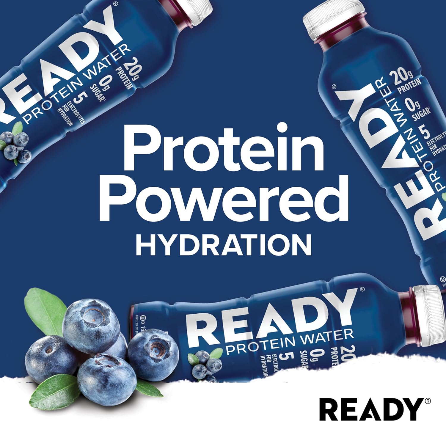 Ready Clear Protein Water, Blueberry, 20g Whey Protein Isolate, 12 Pack