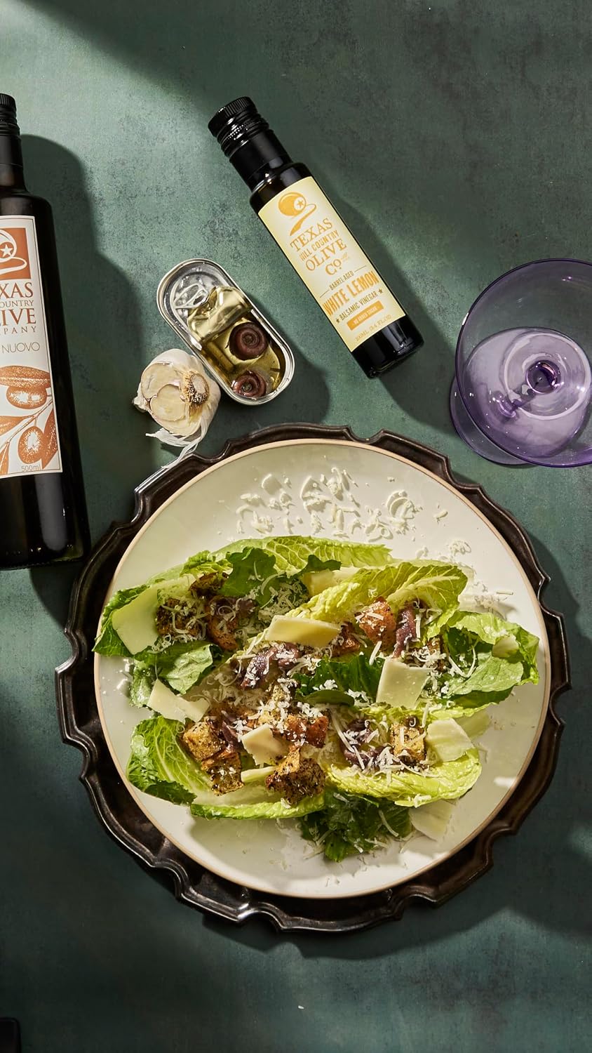 White Lemon Balsamic Vinegar - Gourmet Barrel Aged Infused Balsamic Vinegar - Great for Dressing Dipping Glazing - No Artificial Flavors or Added Sugar - Made in Texas (8.5 oz)