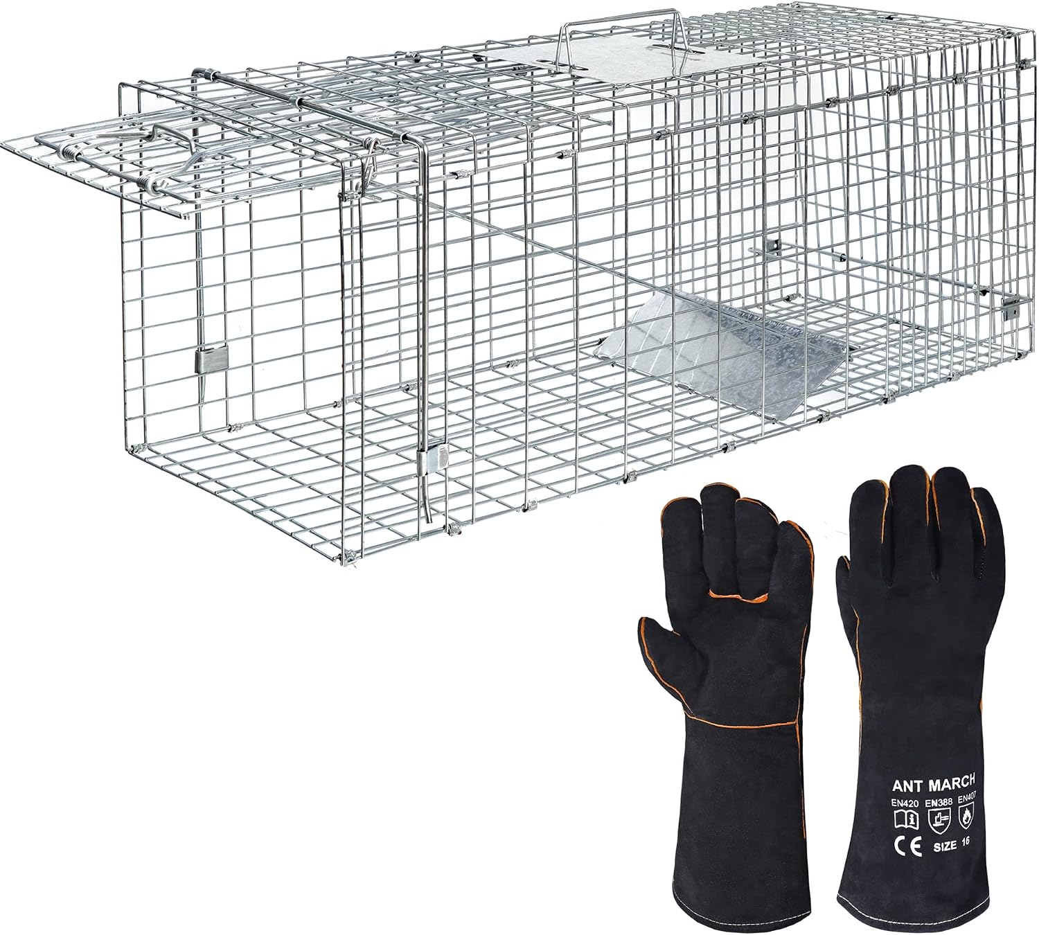 ANT MARCH 32'' Live Animal Cage Trap with Gloves Steel Humane Release