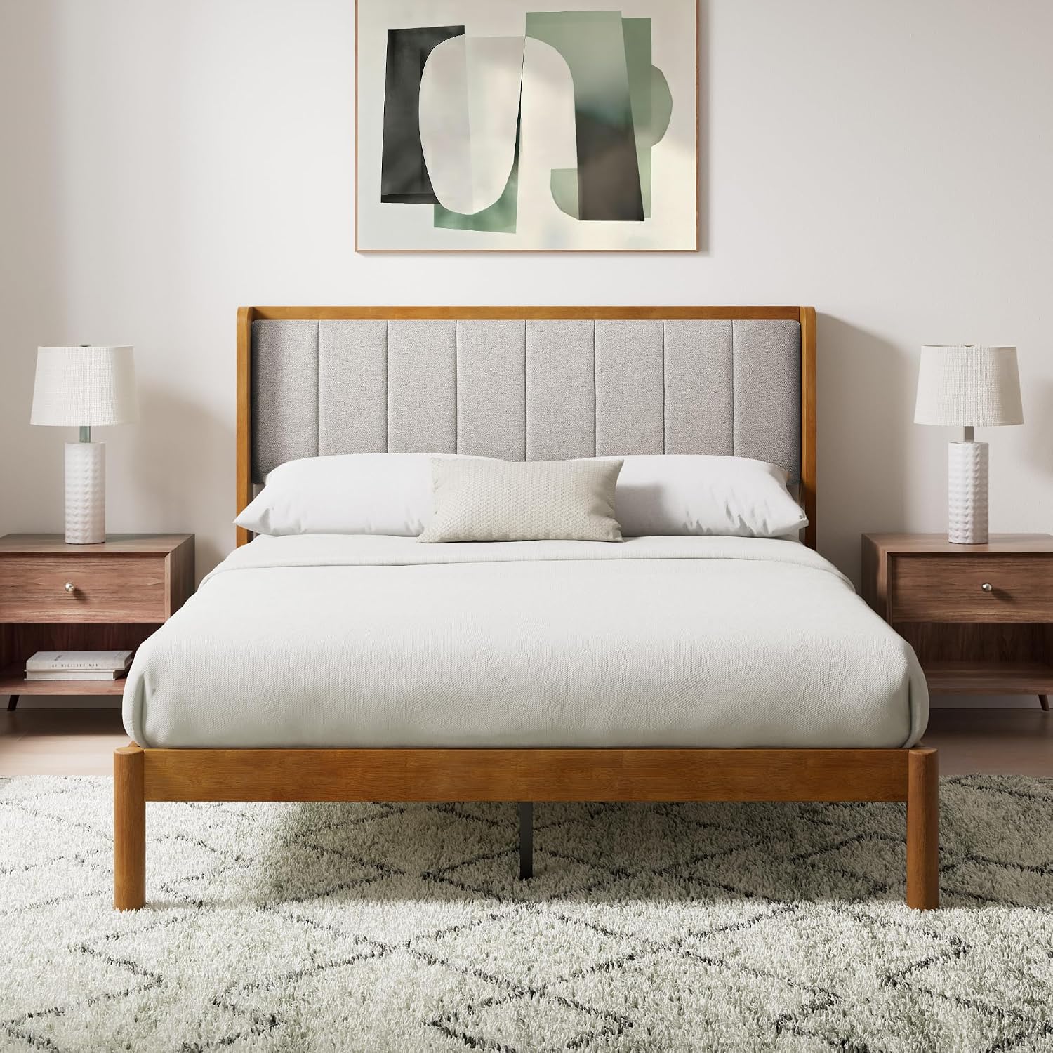 Zinus Jonas Bamboo Platform Bed Frame, Wingback Headboard, Queen | Mid-Century Modern Design, Plush Upholstered Comfort, Sustainable Bamboo, Fits Any Bedroom Style, No Box Spring Needed