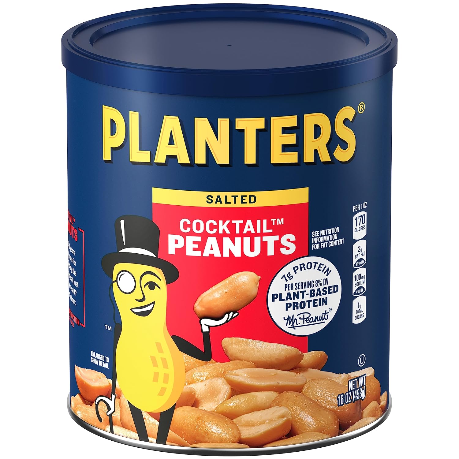 PLANTERS Salted Peanuts, Party Snacks, 16 Oz (1 Ct) | Dry Roasted Salted Peanuts. 0g Trans Fat. Resealable Jar. Snacks for Adults. Party Mix, Flavored Nuts