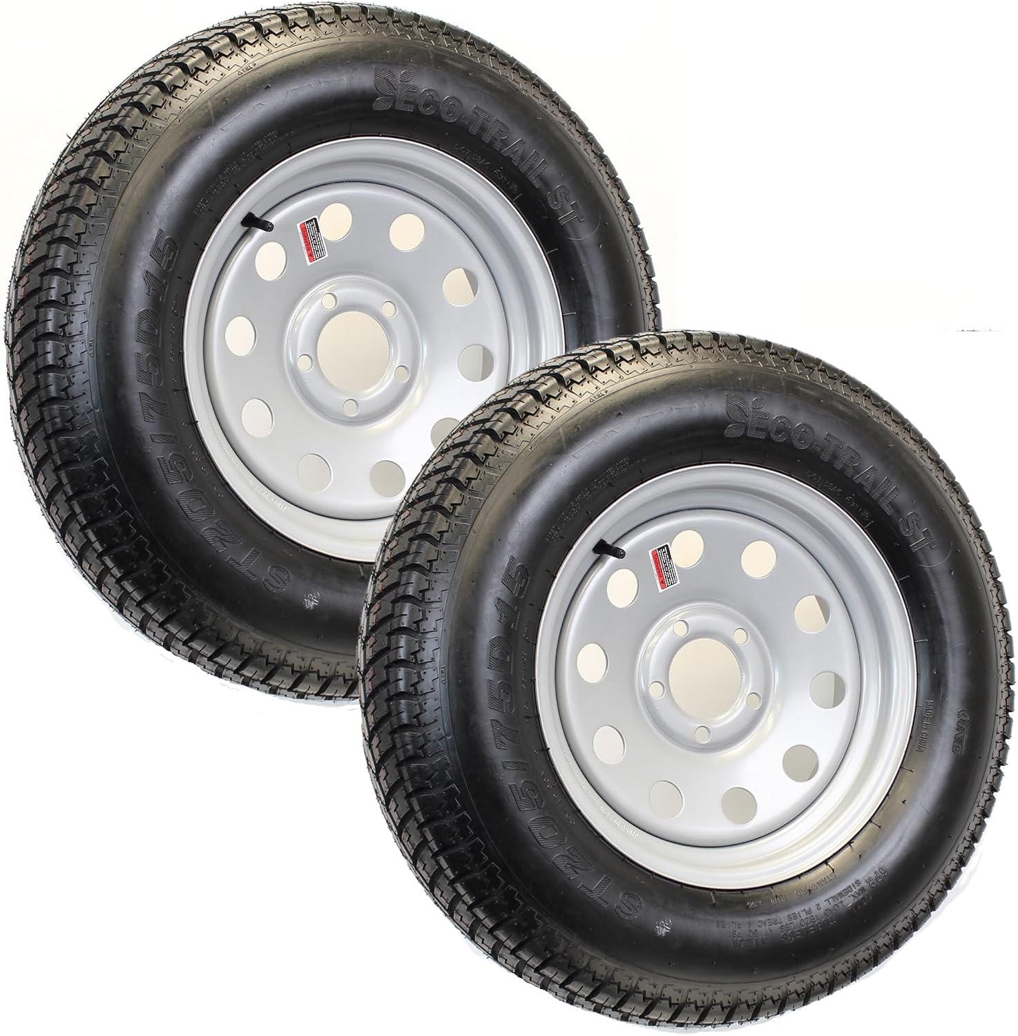 eCustomrim 2-Pack Trailer Tire Rim Assembly ST205/75D15 F78-15 5 Lug Silver | 205/75-15 Load Range C 6 Ply Tire