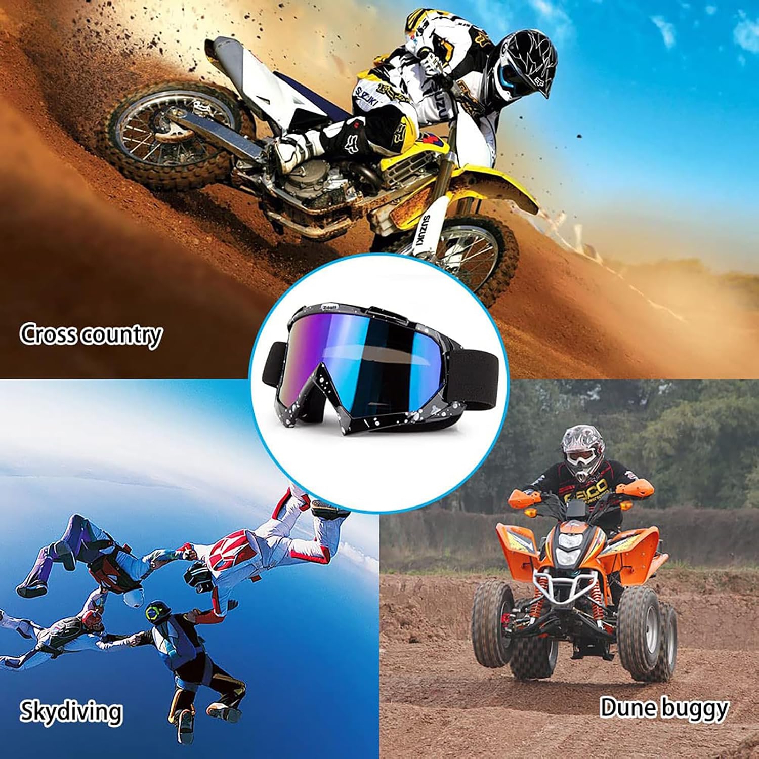 Dirt Bike Goggles, ATV Motorcycle UTV MX OTG Accessories Goggle Glasses & Anti Fog Ski Goggles, Racing Skiing Dirtbike