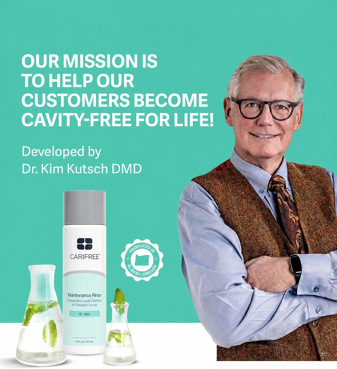 CariFree Maintenance Rinse Fluoride Mouthwash, Mint, Alcohol-Free, 16 oz | Anti-cavity fluoride & xylitol rinse; neutralizes pH, prevents decay, freshens breath; dentist recommended, alcohol-free.