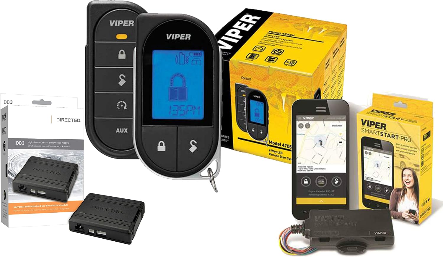 Viper 4706V 2 Way LCD Remote Start System Bundled with + DB3 Bypass + VSM550 SmartStart Bundle (Renewed)