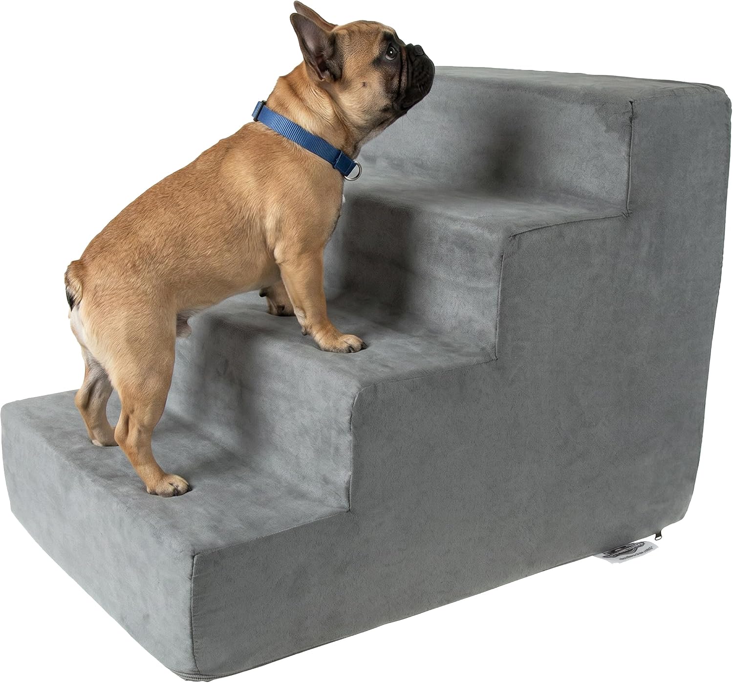 3-Step Pet Stairs - Nonslip Foam Dog and Cat Steps with Removable Zippered Microfiber Cover - 2-Tone Design for Home or Vehicle Use by PETMAKER (Tan) | 3-Step Pet Steps for High Bed and Couch - Pet Stairs with Nonslip Bottom, High-Density Foam, and Remov…