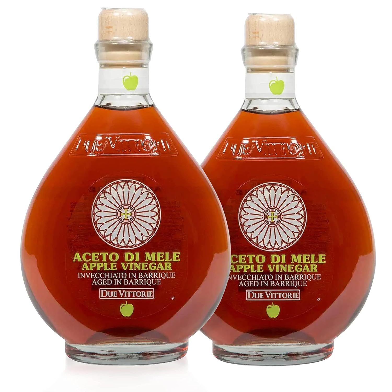Due Vittorie Apple Vinegar - Easy to Drink Raw Apple Cider Vinegar Aged in Barrique Wine Barrels, Gourmet Vinegar for Cooking, Imported From Italy, All Natural - 16.9 fl oz / 500ml