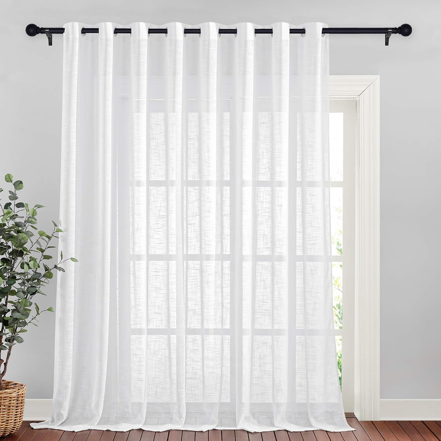 NICETOWN Linen Curtains White Semi Sheer 72 inch Long for Windows, Privacy with Light Filtering Grommet Top Window Treatments for Bedroom/Living Room