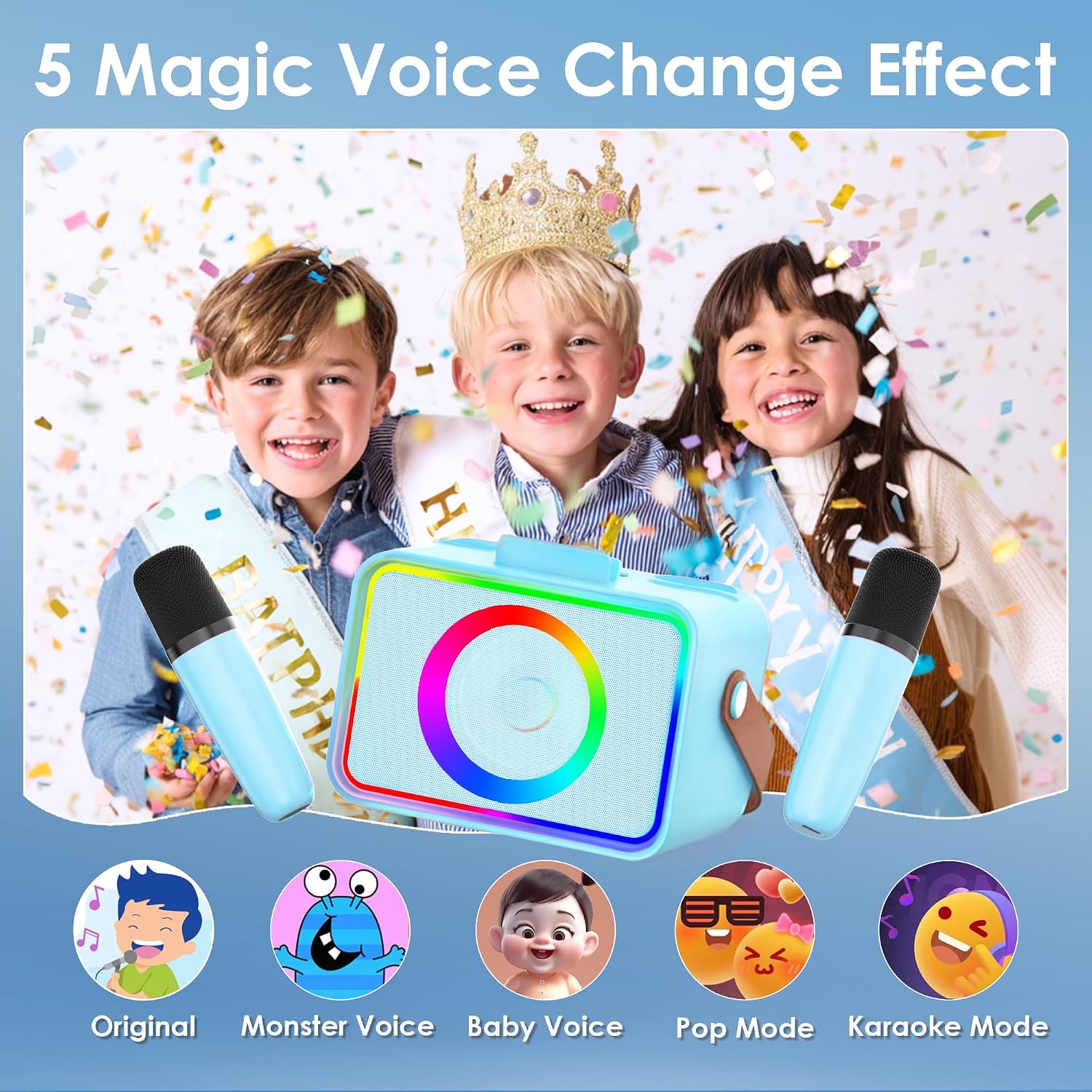 Karaoke Machine for Kids Adults,Portable Bluetooth Speaker with 2 Wireless Microphone with LED Lights, Karaoke Microphone with PA System Supports USB/TF/AUX,Gift for Party (Black)