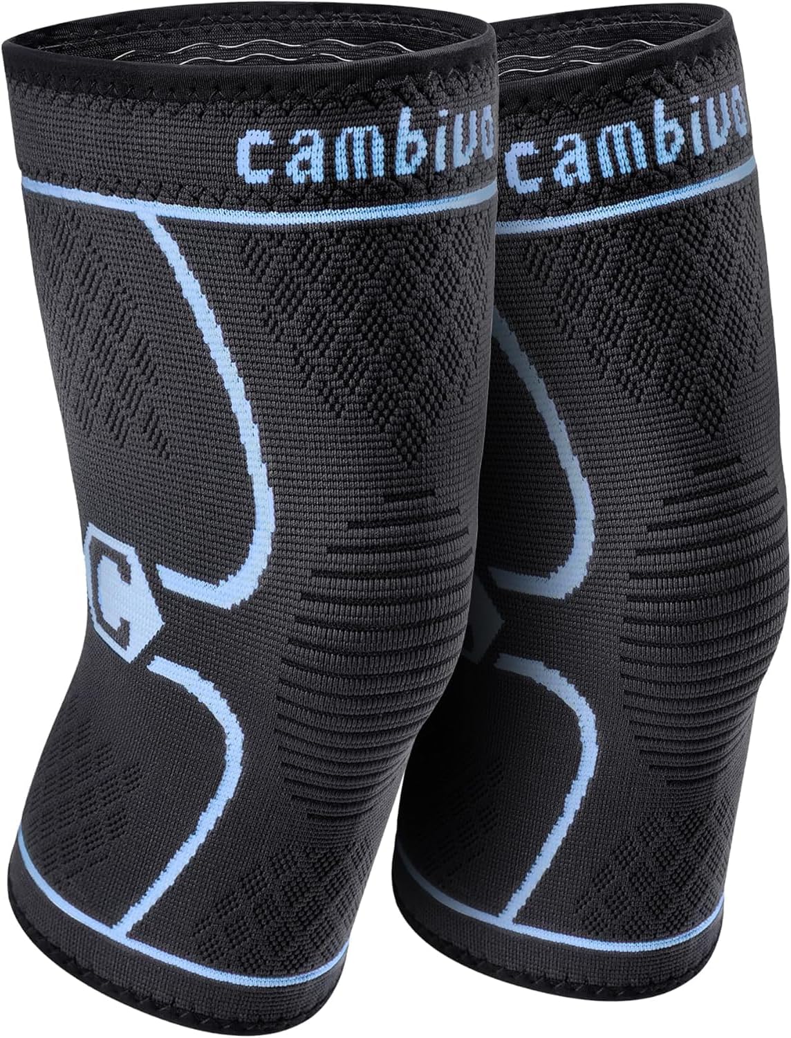 CAMBIVO 2 Pack Knee Braces for Women & Men, Knee Compression Sleeves for Knee Pain Relief, Knee Support with Non-Slip Silicone, Breathable, for Running, Workout, Weightlifting & Daily Use, Arthritis Support (Black, Medium)